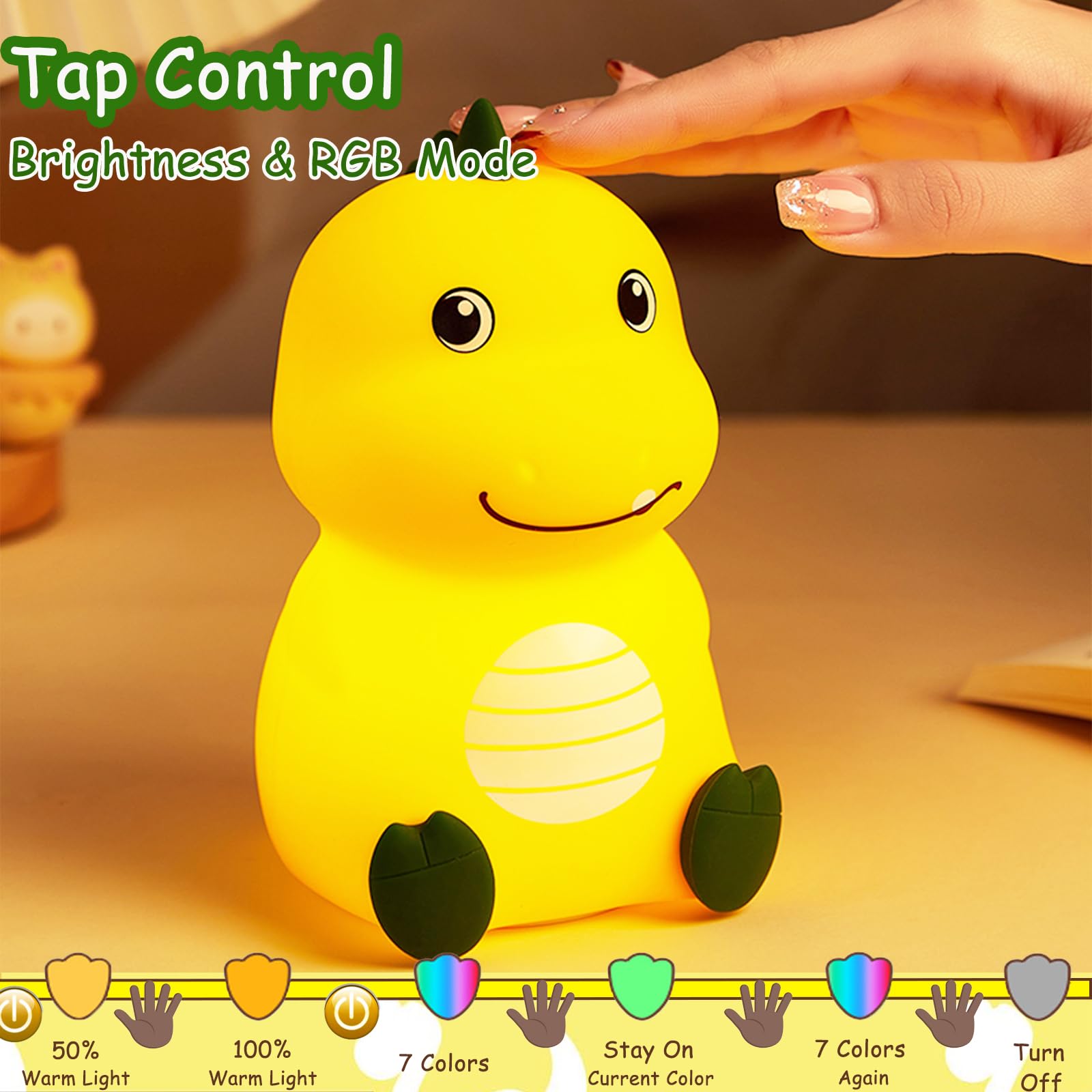 NCBNCB Night Light for Kids Cute Dinosaur Night Light,16 Colors Silicone Dimmable Baby Night Lights for Nursery, Rechargeable Ni