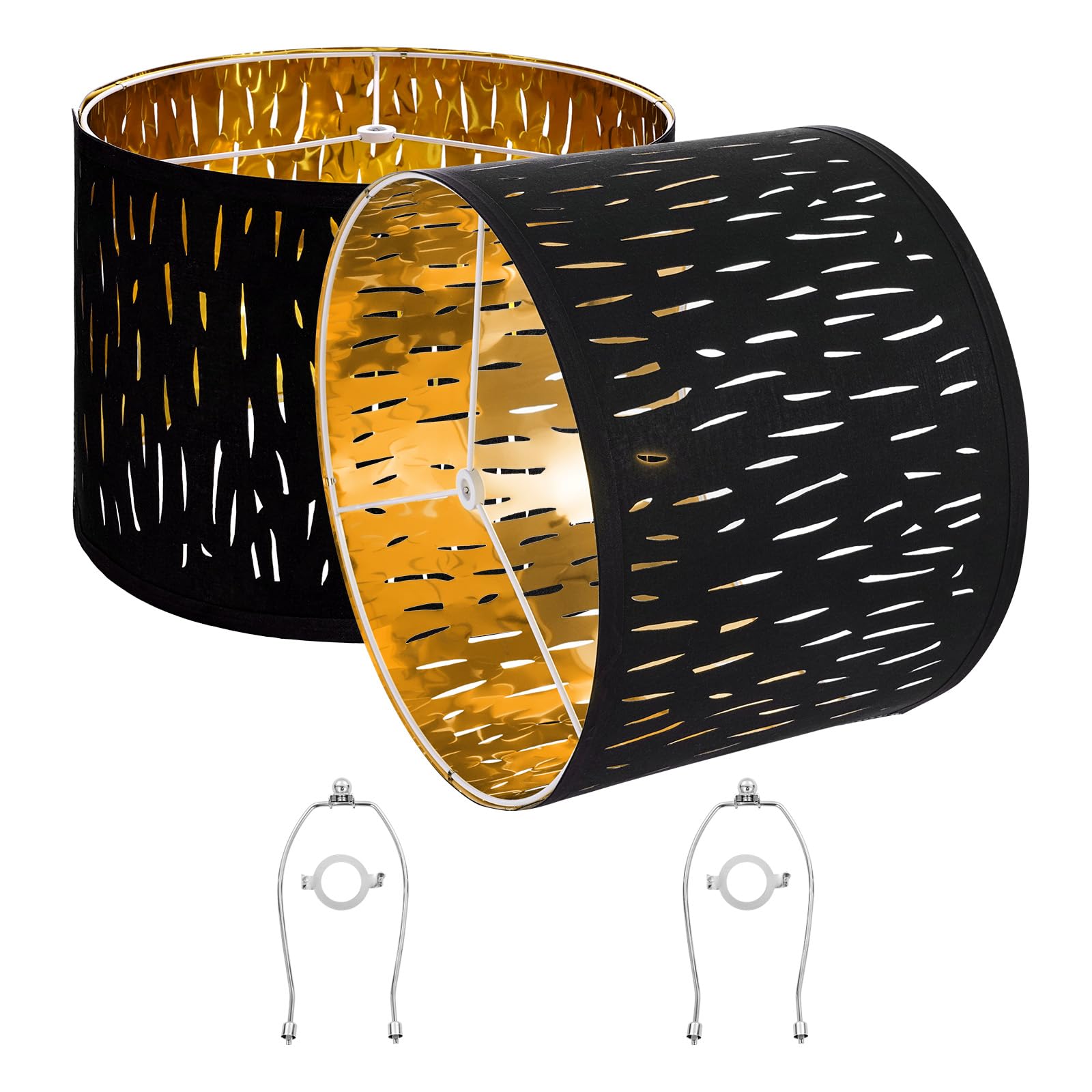VEVOR Drum Lamp Shade Set, 13inx13inx10in, Black Hollow-Carved Design, TC Fabric + PET, Model heiseliuxingloukong 330*250H,