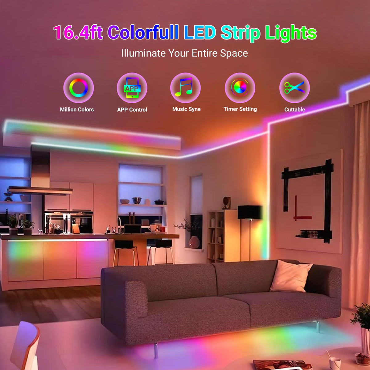 Individual Color Led Lights 16.4FT WS2812B 5V LED Strip Lights 150 Individual Addressable RGB IC ...