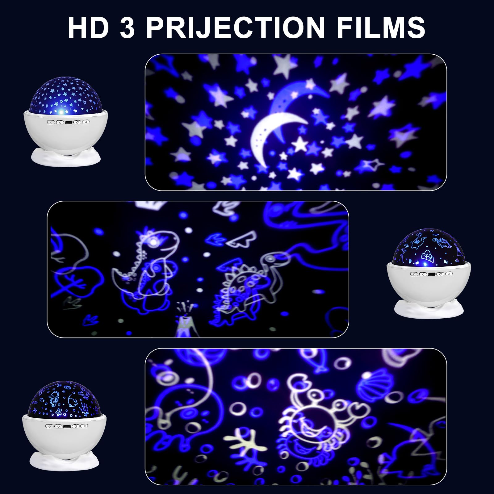 Night Light Projector,Night Light For Kids Room With Remote And Timer,360 Rotation,3 Projection Films,18 Light Modes,8 Lullaby S