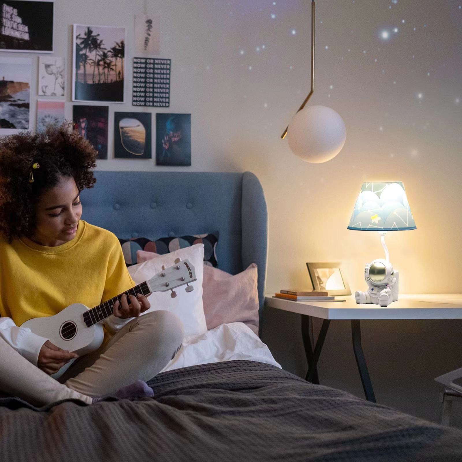 Herbestbay Golden Astronaut Kids Table Lamp, 13&quot; Spaceman Design With Led Bulb, Bedroom Decor