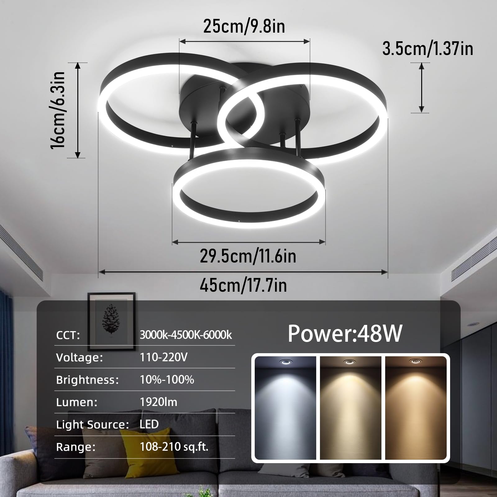 Adisun Led Modern Ceiling Light Fixture,48W Large Flush Mount Ceiling Lights For Living Room,Modern Ceiling Lamps For Living Roo