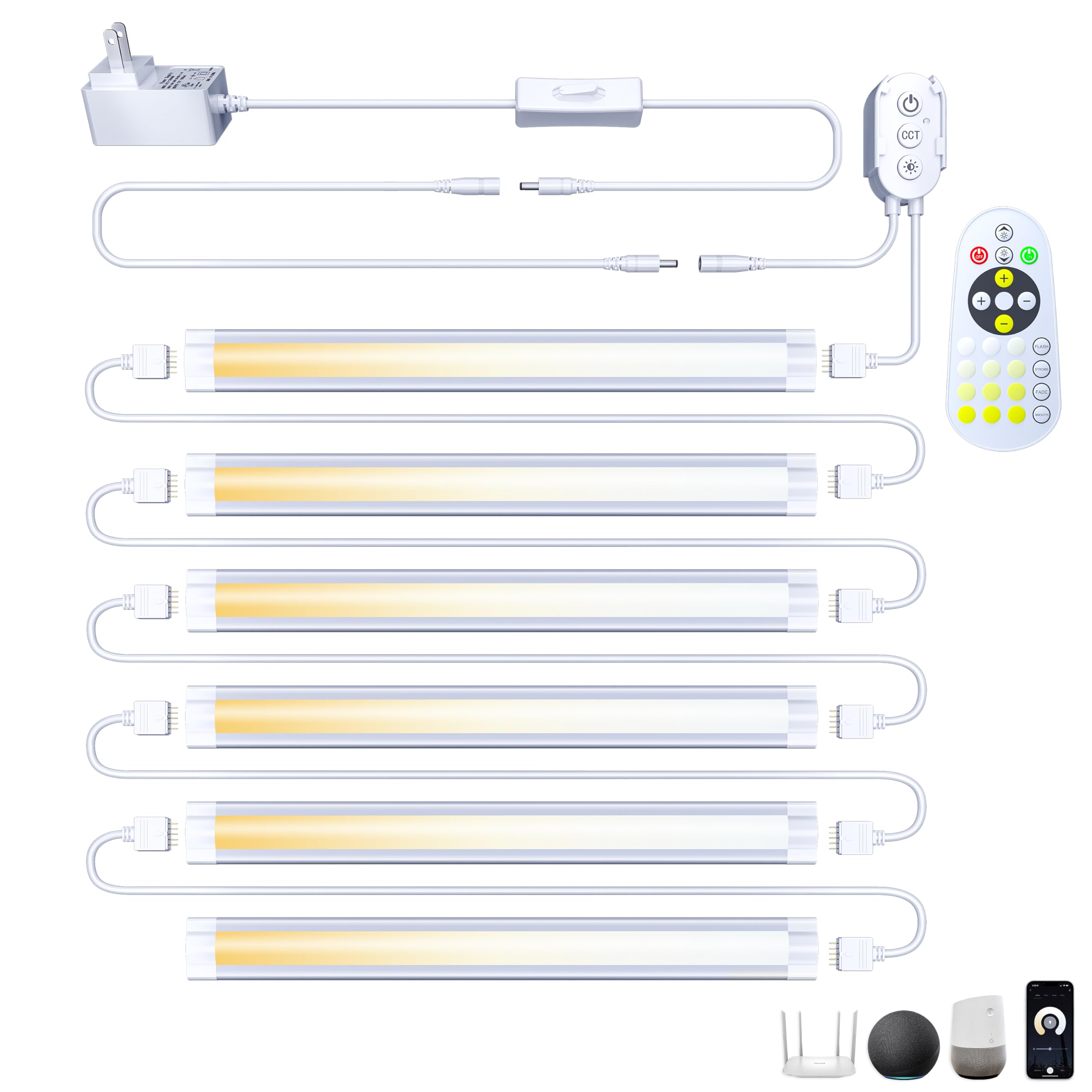 LAMPAOUS Smart Under Cabinet Lighting Kit, 6 Linkable LED Lights, Alexa & Google Compatible, Adjustable 2700-6500K, Silver Housing