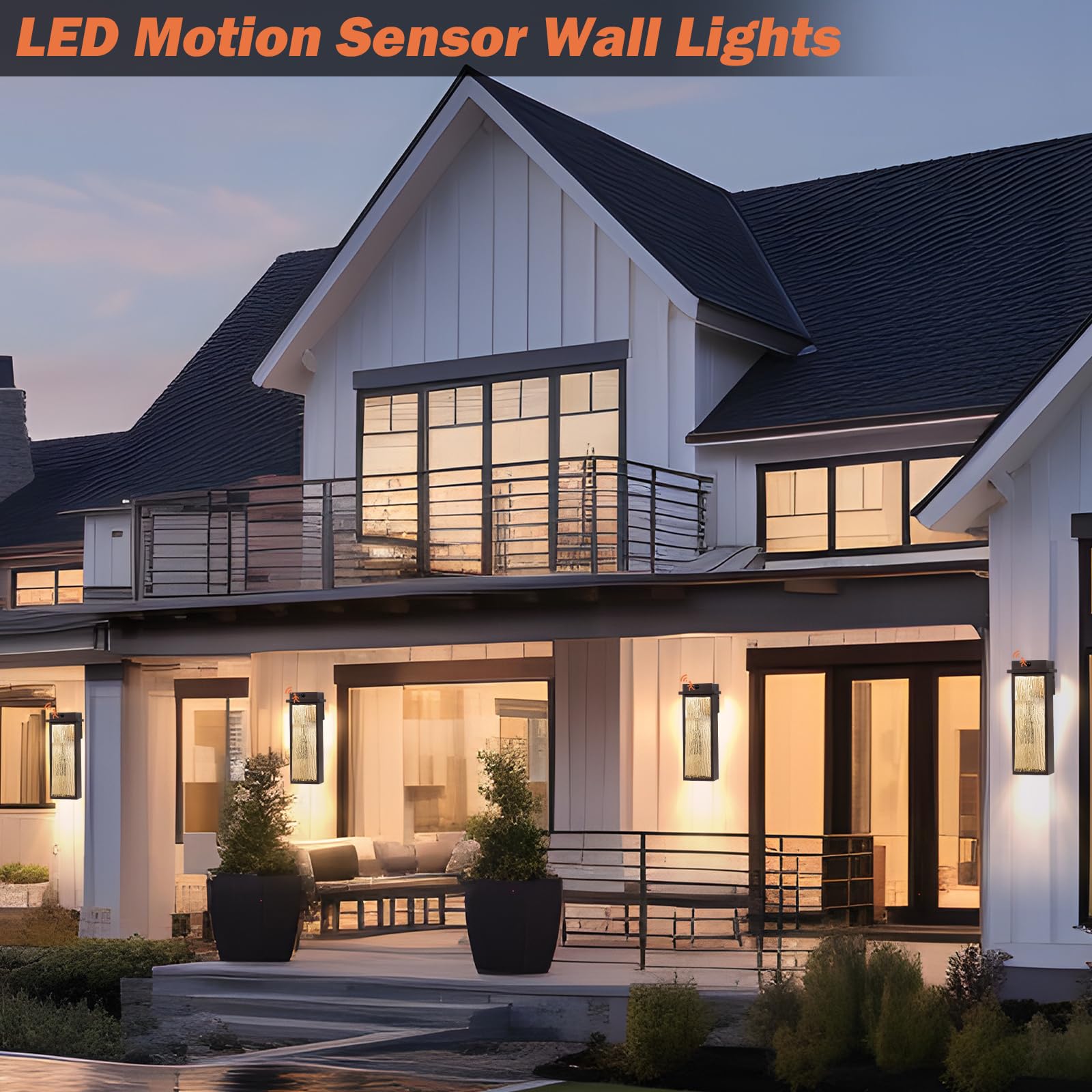 Venzblomia 20  Upgraded Motion Sensor Led Exterior Lighting Fixtures  2 Pack Large Black Dusk To Dawn Lights Outside  Modern Outdoor Led Wall Sconce Lamps  Waterproof Outside Patio Carriage Lanterns