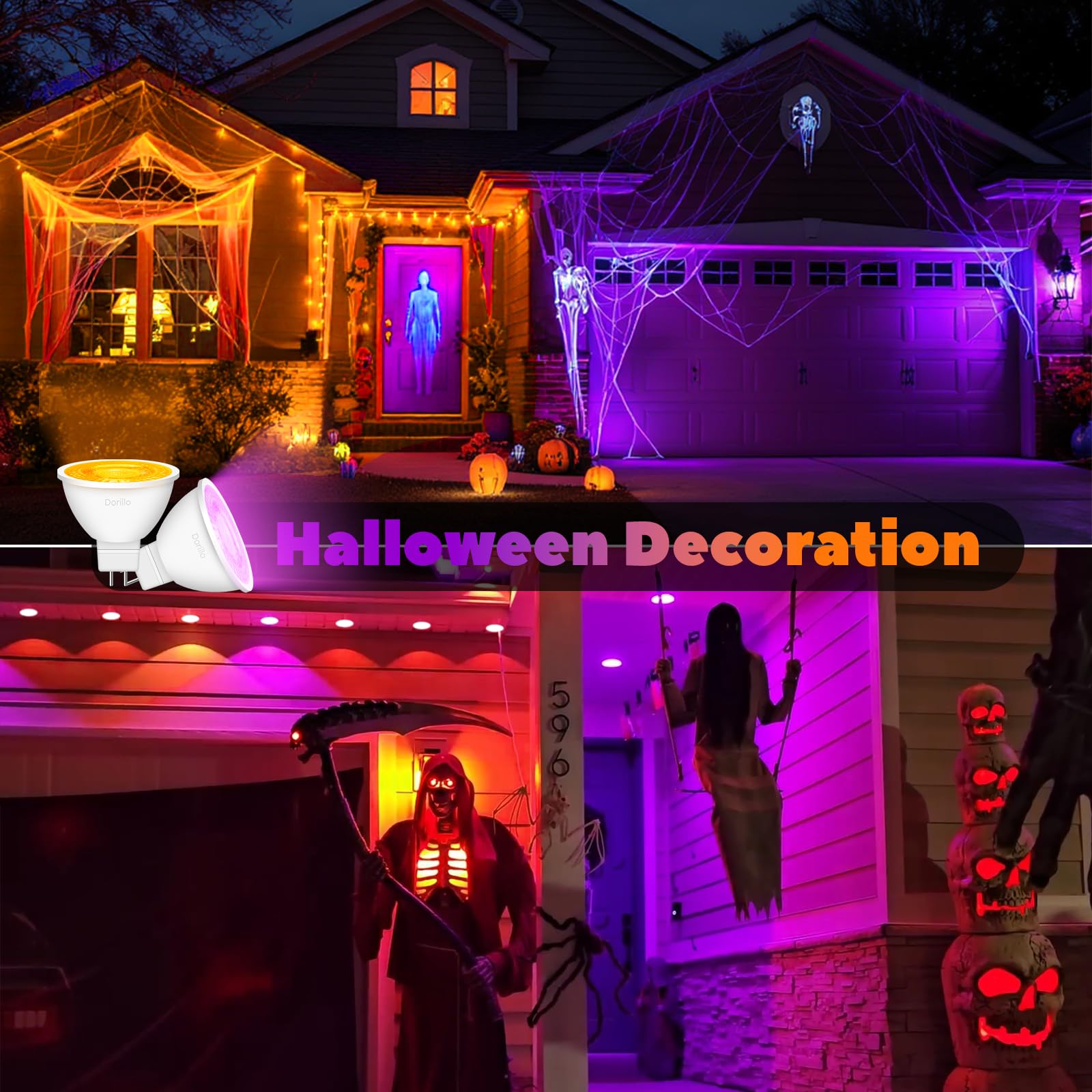 Dorillo MR16 Purple LED Light Bulbs 6 Pack, 6W (50W Equivalent), GU5.3 Bi-Pin 12V, Non-Dimmable, Ideal for Halloween Decor