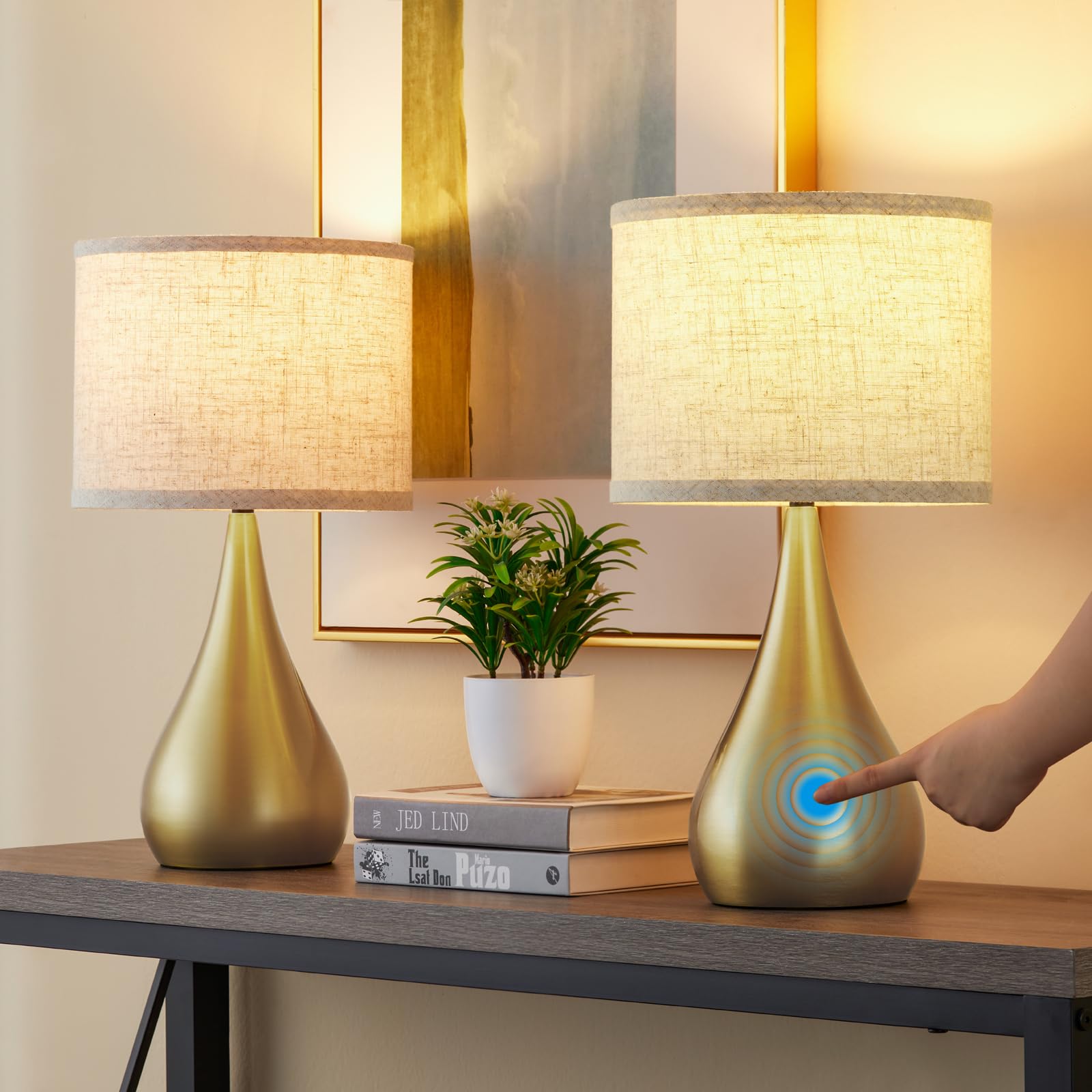 Leasgy Touch Lamps Set of 2, 3-Way Dimmable, Metal, Gold, Model 2T-8102-B, Ideal for Nightstand, Living Room, Office