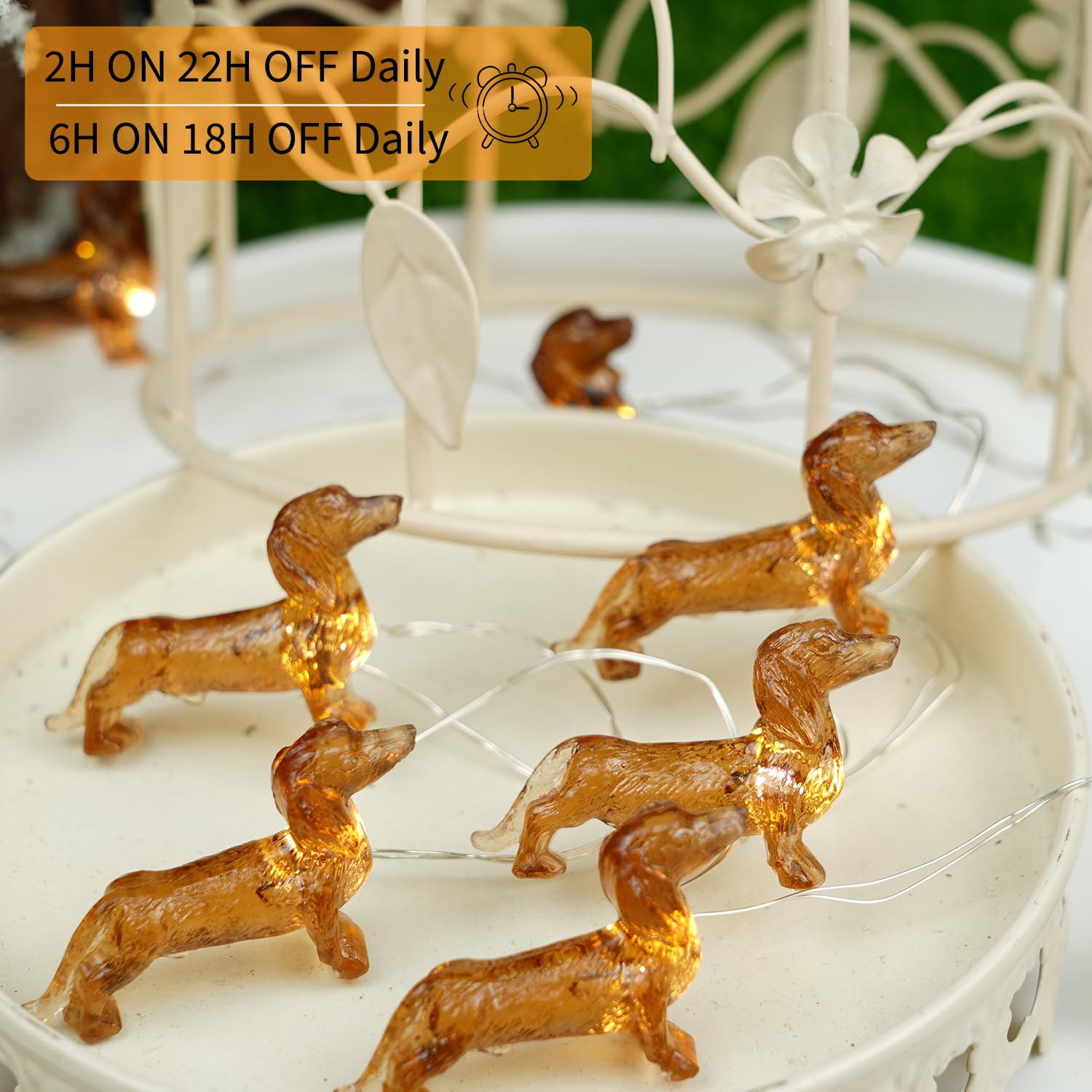 BOHON Dachshund Christmas Lights, 10ft, 30 LEDs, Battery Operated, Amber, Model BH-SL-21, Indoor Party Decorations