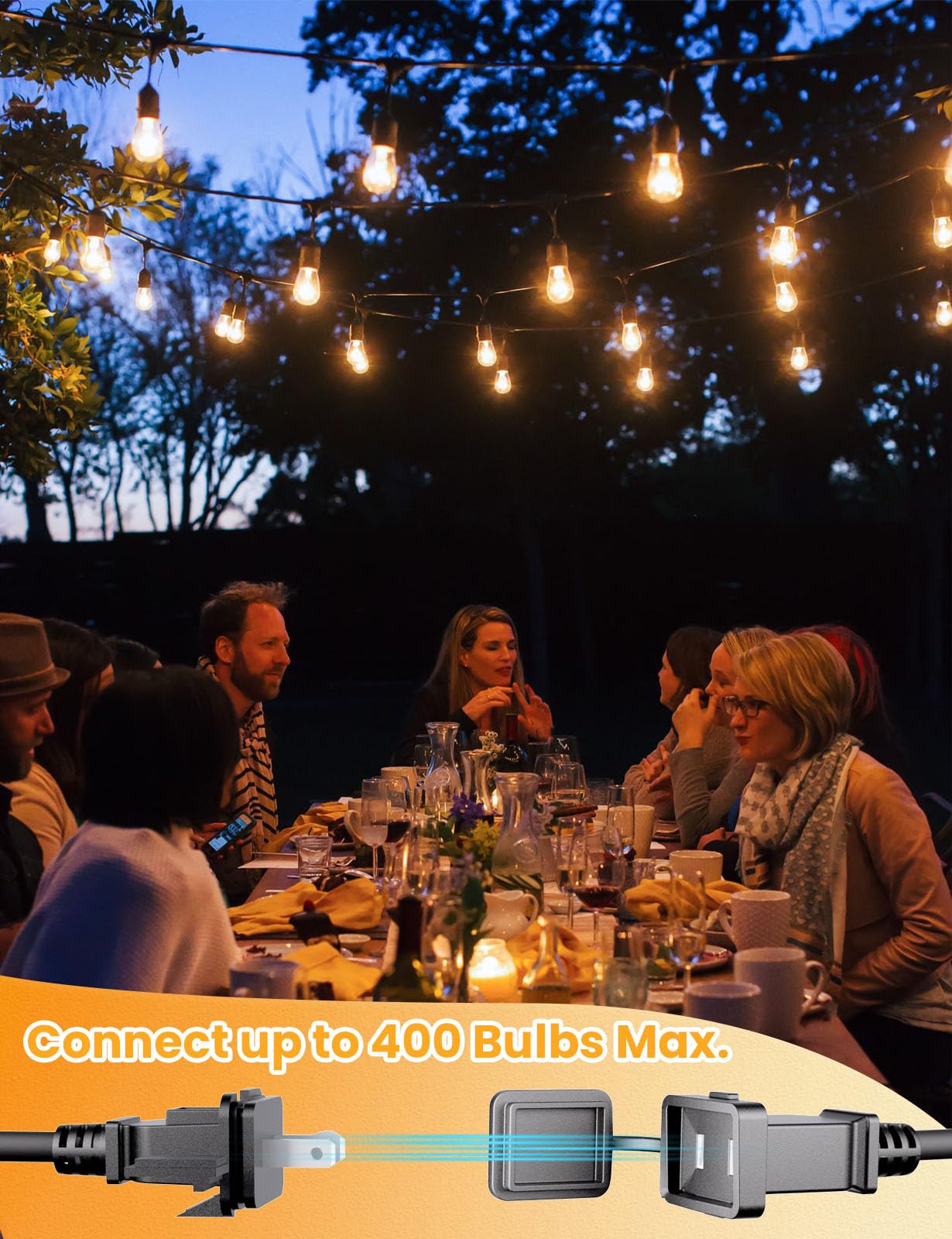 Svater Outdoor String Lights 200FT, E26 Socket, 64 Shatterproof Bulbs, IP65 Waterproof, Dimmable 2700K Warm White, Black