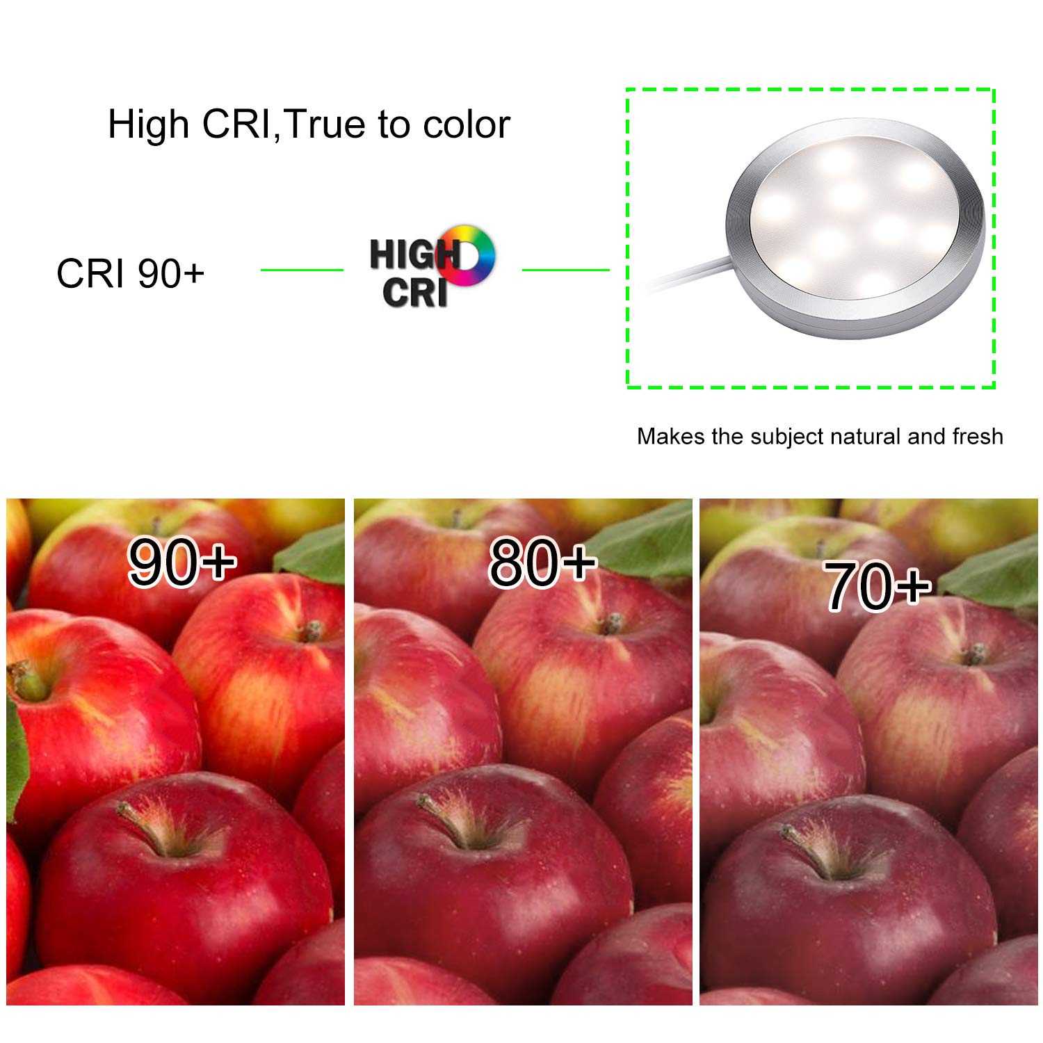 AIBOO 12V LED Under Cabinet Lighting Kit - 3 Pack Slim Aluminum Puck Lights, Natural White, Includes 2-Way Switch and All Accessories