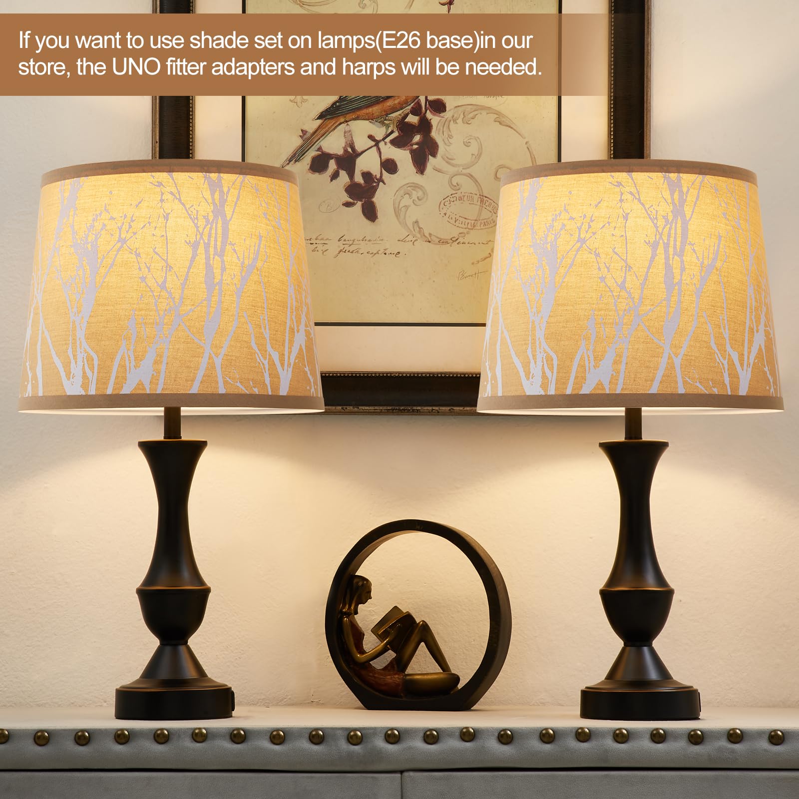 Bedside Lamp Shades Set Of 2 Replacement, Drum Lampshades, 12.7'' X 12.7'' X 10 Inches Lampshades For Table Lamp, Floor Lamp, Pe