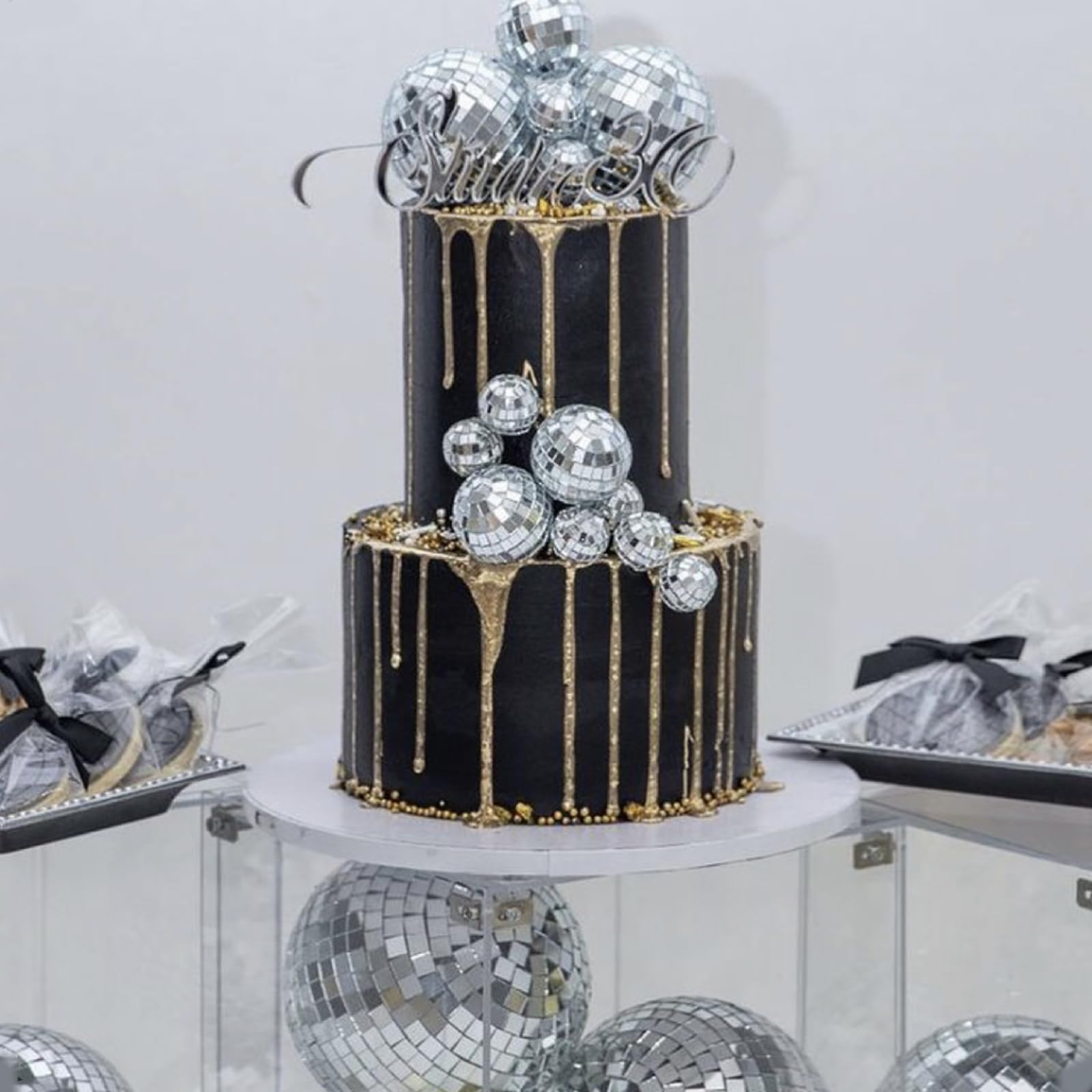 23Pcs Disco Ball Cake Toppers Silver Disco Balls Cake Cupcake Decorations With 22Pcs Mirror Balls And 1Pcs Happy Birthday Cake Topper For 70S 80S 90S Disco Music Dance Themed Party Decoration Supplies