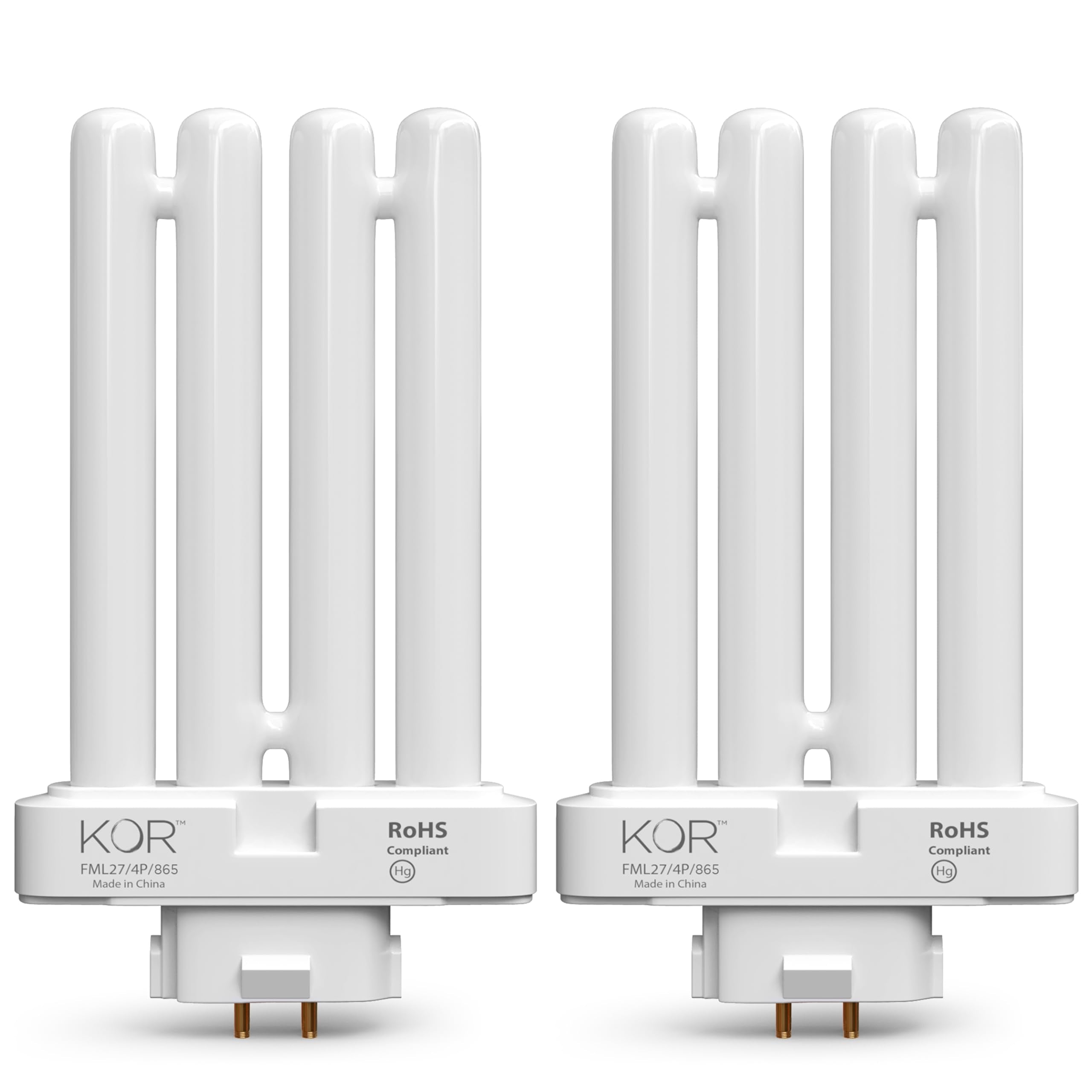 Kor Pack Of 2 - Fml27-65K Light Bulbs 27 Watt 4 Pin Fml Lamp Replacement Bulb 6500K Natural Spectrum Daylight Cfl 27W Plugin Gx1