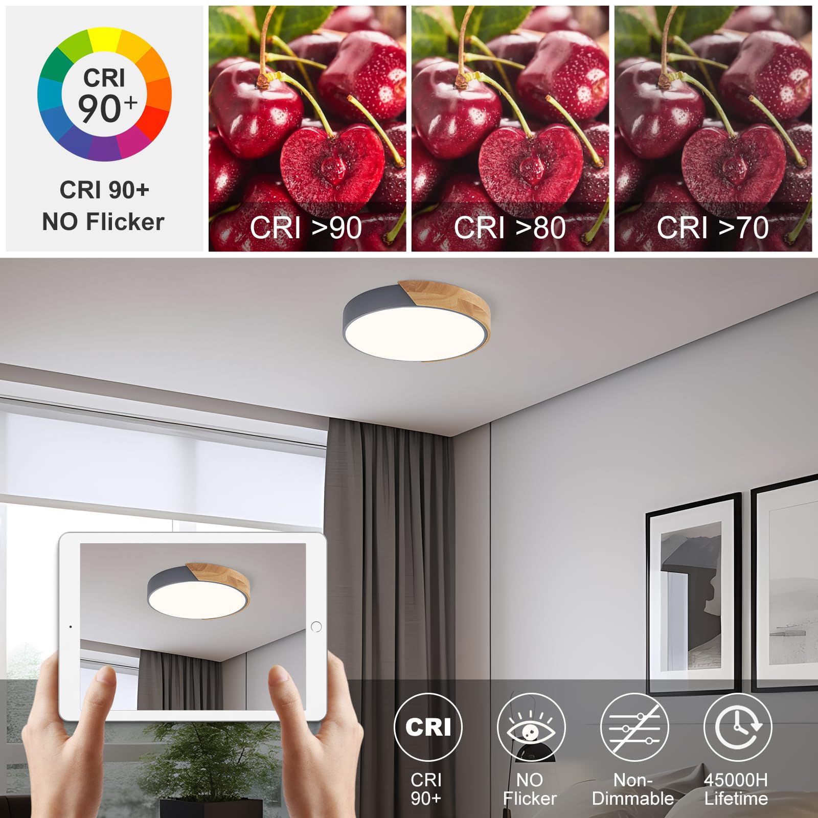 Vikaey Modern LED Ceiling Light Fixture, 4000K, Metal, 11.8in , Gray, Model VGUS20221104003