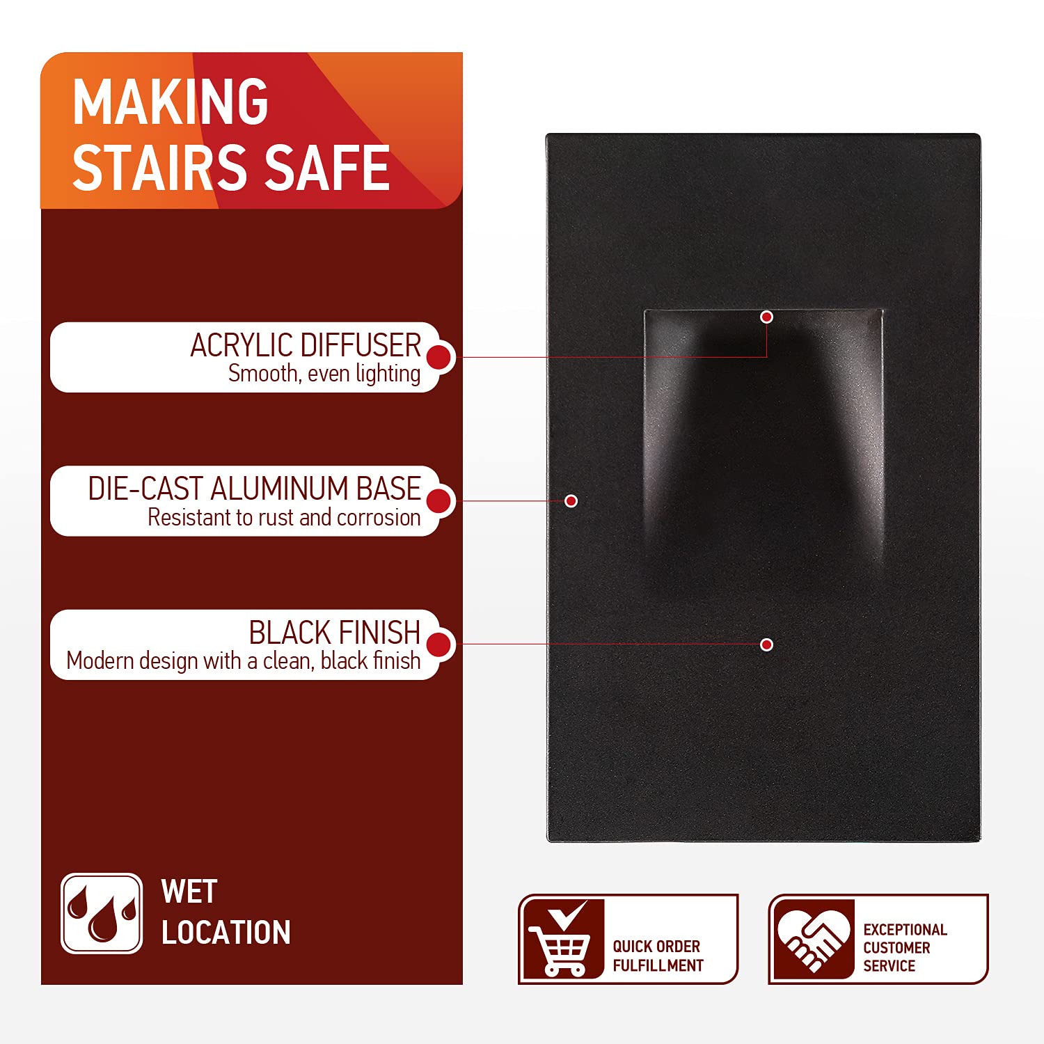 OSTWIN 120V LED Step Light, 3W 70lm, Dimmable Indoor Outdoor Stair Light, 5000K (Daylight) Vertical Stairway Lighting Fixture, S