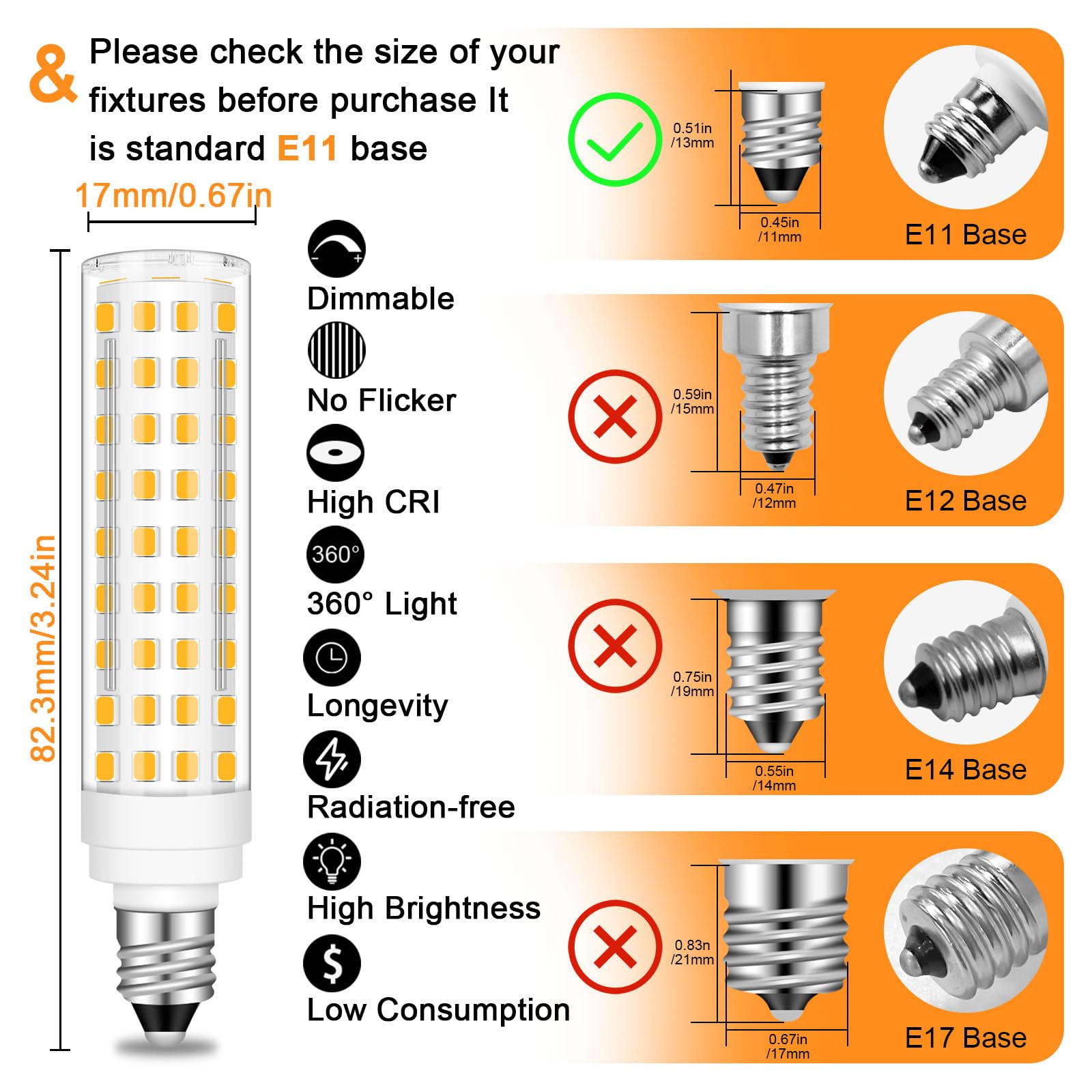Trijzhou Jde11 120V 100W Halogen Mini E11 Base Bulbs Equivalent, Warm White 3000K E11 120V 10W Dimmable T3/T4 Mini Base For Pend