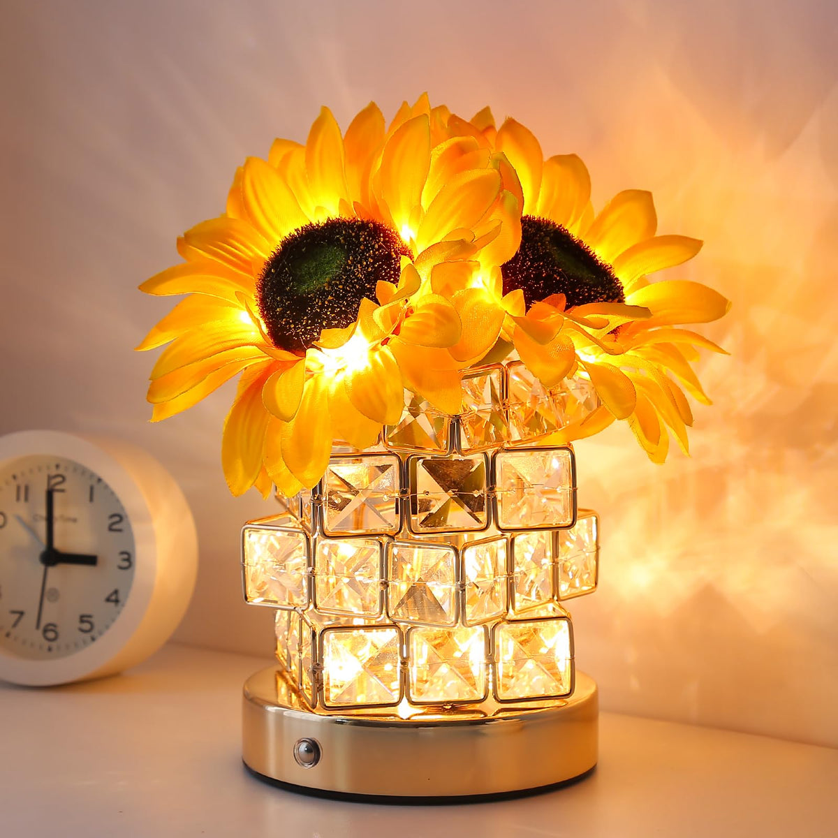Sunflowers Flower Lamp,Rechargeable Cordless Touch Table Lamp,3-Colour Infinitely Dimming Battery Powered Small Night Light,Fest