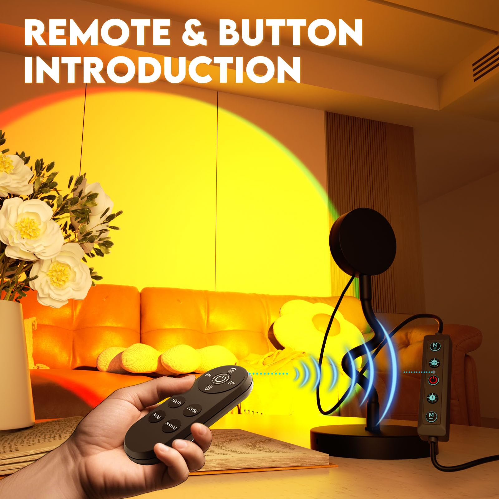SEMRYICO Sunset Lamp Projector - Multicolor LED with Remote Control, 360° Rotation, Aluminum, Ideal for Bedroom/Party Decor