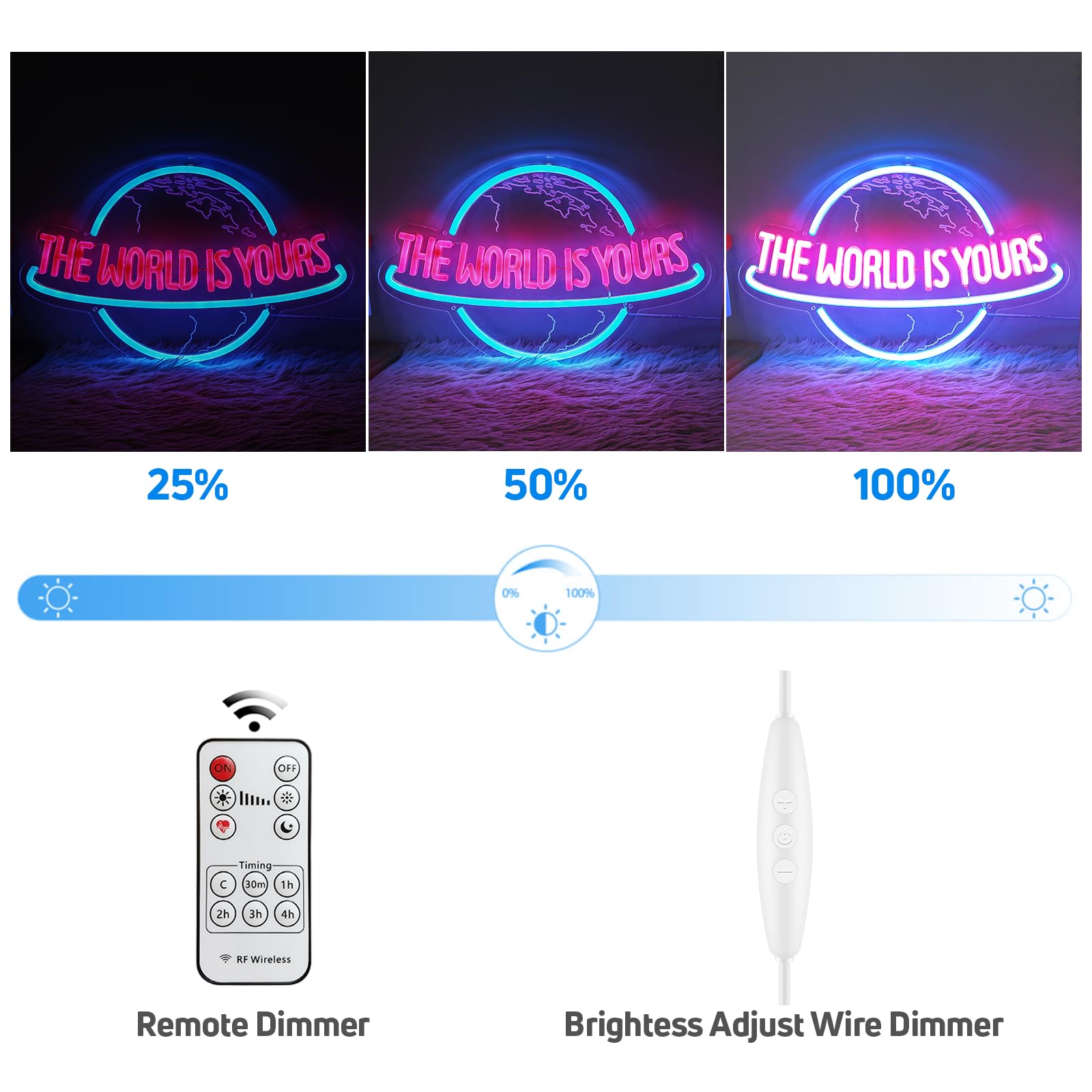 KiMineon Neon Sign - Ice Blue Pink  t LED Lamp with Remote Dimmer, 15 inches, Acrylic, Wall Decor for Home Bar, Game Room
