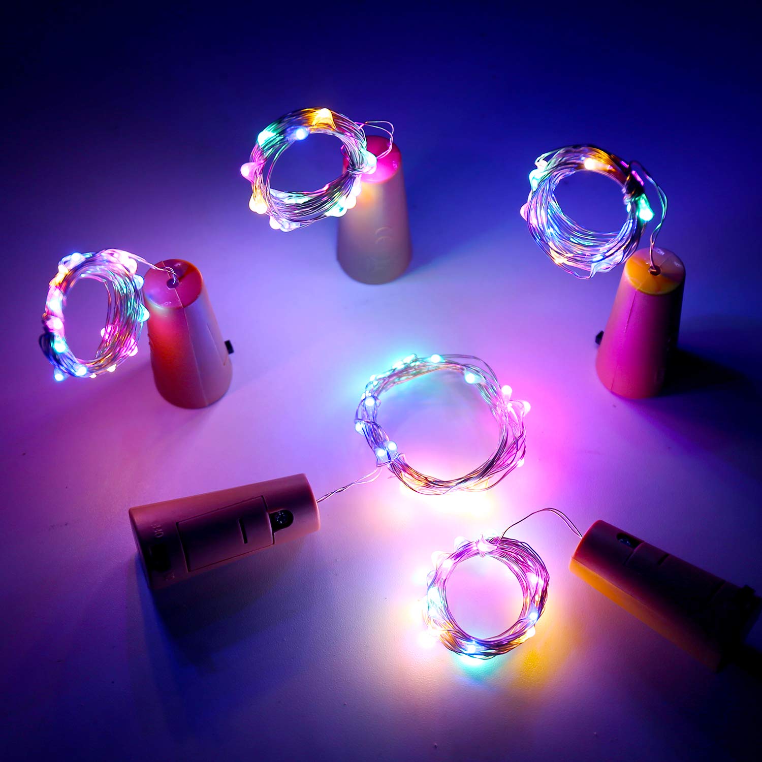 Aluan Wine Bottle Lights - 10 Pack, 20 LED, Waterproof, Copper, Multicolor, Model BL00, Ideal for Parties and Weddings