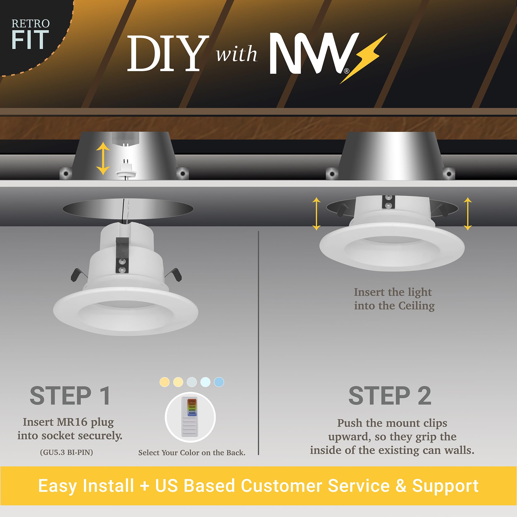 NUWATT 12 Pack 4 Inch MR16 LED Recessed Lighting, 5CCT Dimmable 10W, GU5.3 12V, White, 600LM