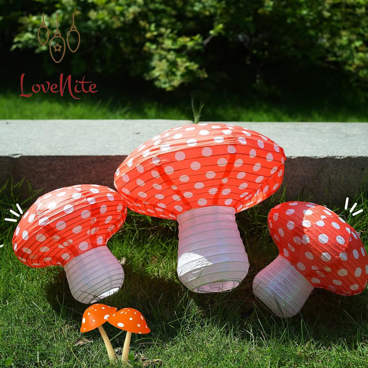 3Pcs Mushroom Paper Lanterns, 3D Mushroom Hanging Ornament For Wonderland Jungle Forest Themed Birthday Party Wedding Nursery De