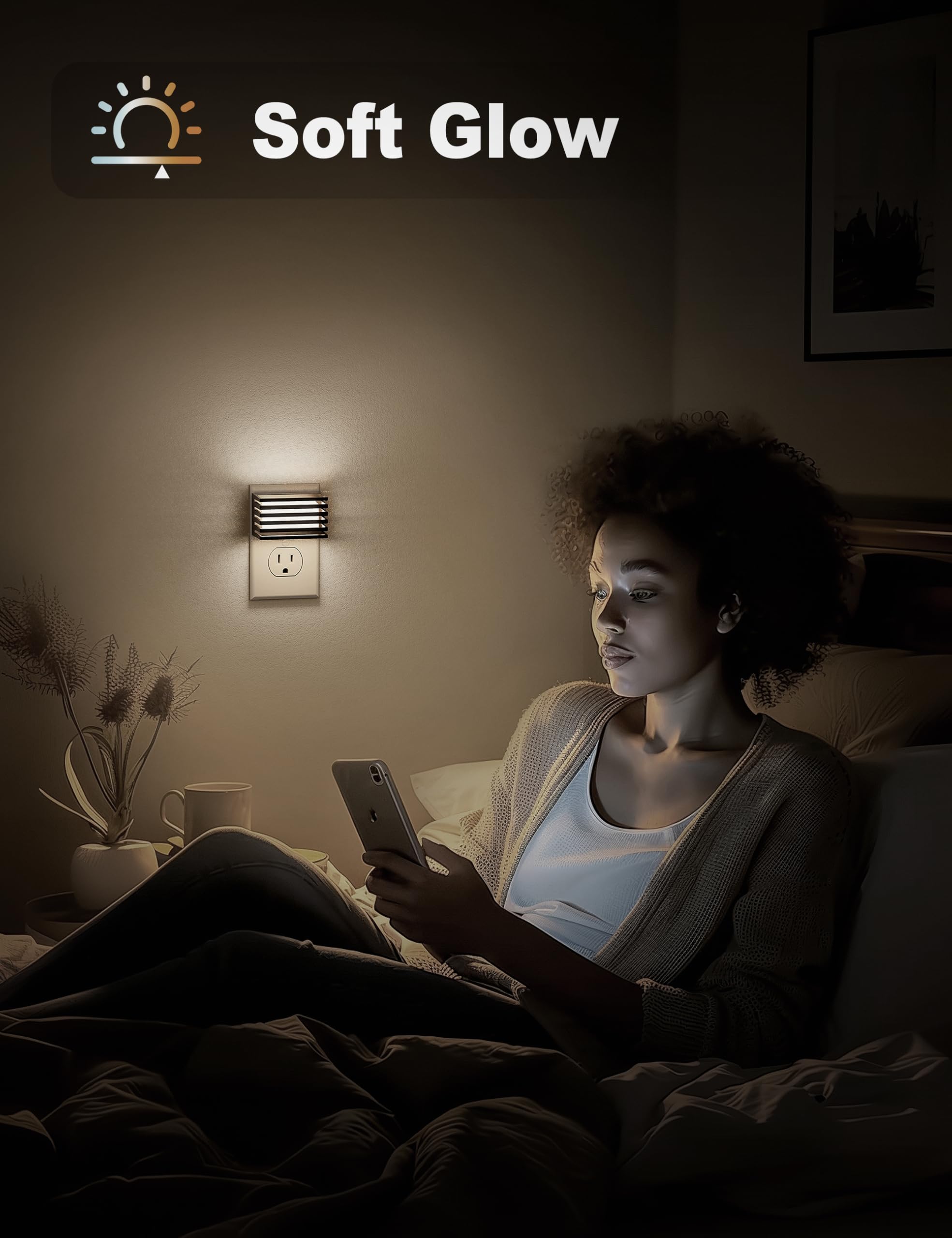 JandCase LED Night Light, Dimmable with Dusk to Dawn Sensor, 2 Pack, 5000K Daylight White, White - Black Shade, Model C-GY14003US