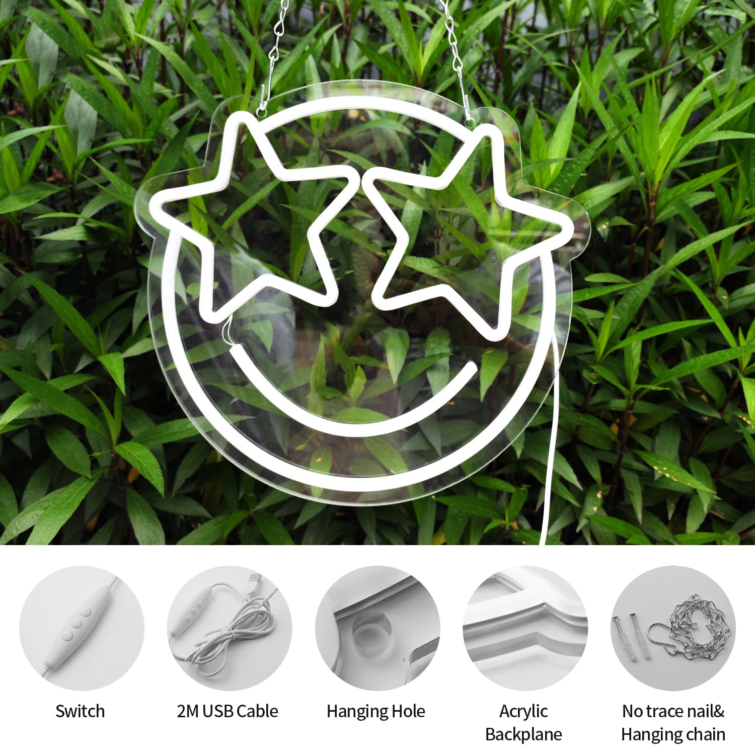 Smile Face Neon Sign, Wootfairy Led Neon Signs for Wall Decor, Dimmable Neon Light for Bedroom, Gaming Room, Kids Room, Bar Deco