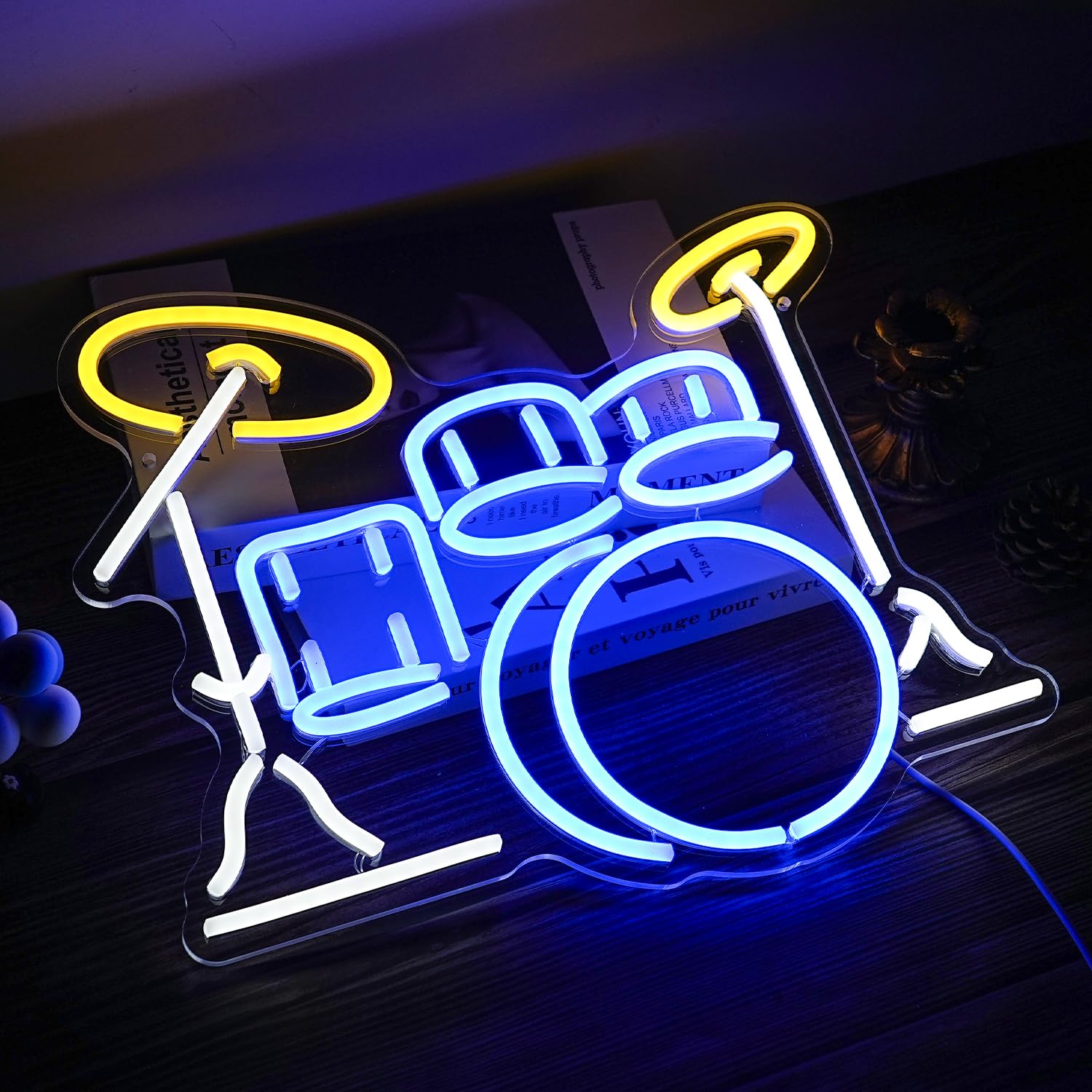 LISIGNVE Drum Kit Neon Sign, USB Powered LED Light, Multi Colored Acrylic Neon Wall Decor for Music Bar and Studio