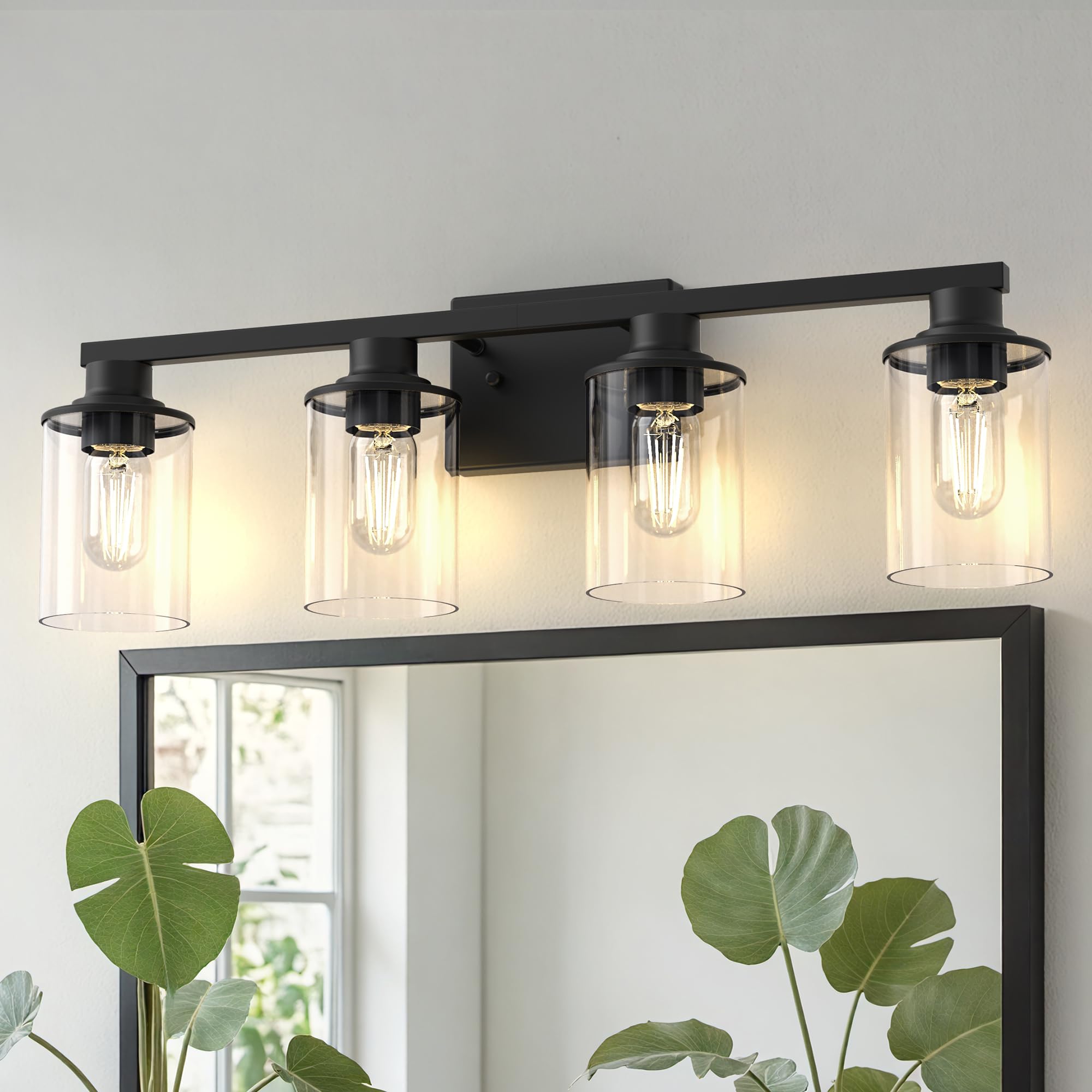 Doresshop Bathroom Light Fixtures  4-Light Matte Black Bathroom Lighting Fixtures Over Mirror With Clear Glass Shade  Vanity Lights For Hallway Living Room Bedroom