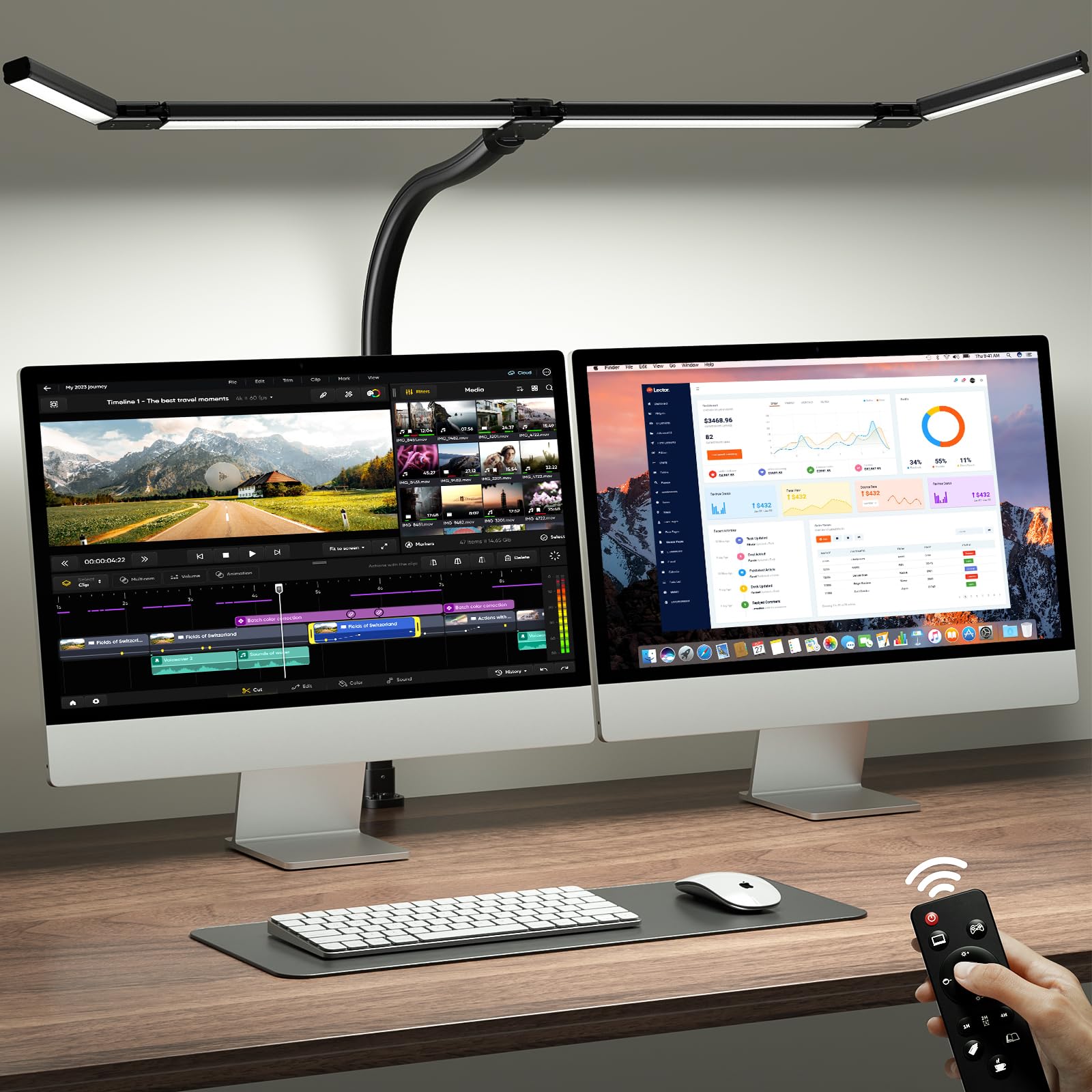 ONEMIX 42 LED Desk Lamp with Clamp, Architect Desk Light with Remote, Adjustable 4-Segment Bar, 1800LM Bright, Eye-Caring Desk L
