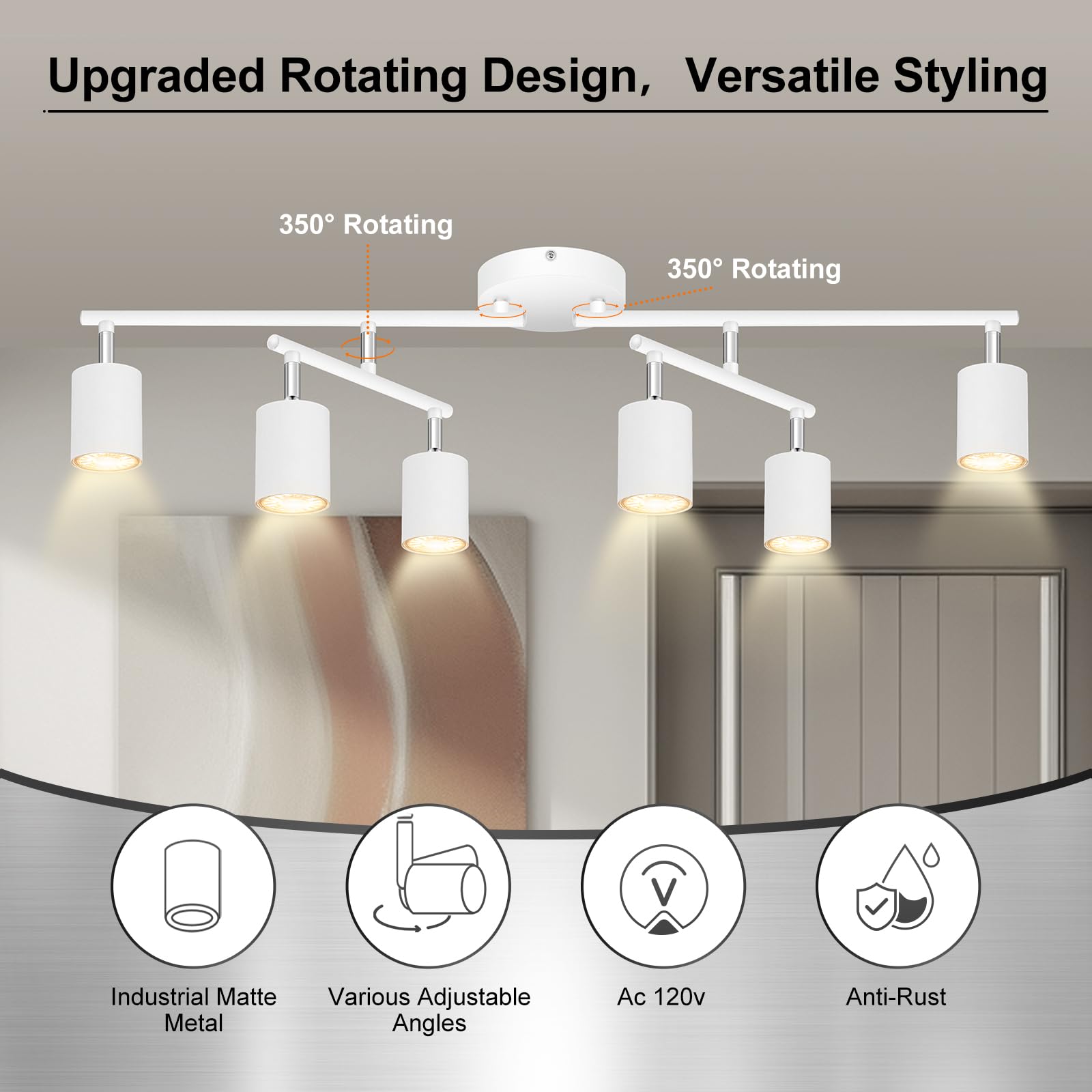 Auquee 6 Light Track Lighting Fixtures Ceiling  Matte White Kichen Track Lighting Fixtures With Rotatable Light Heads  Upgrade Light Poles  Modern Led Spot Lights For Kitchen/Hallway  No Gu10 Bulb