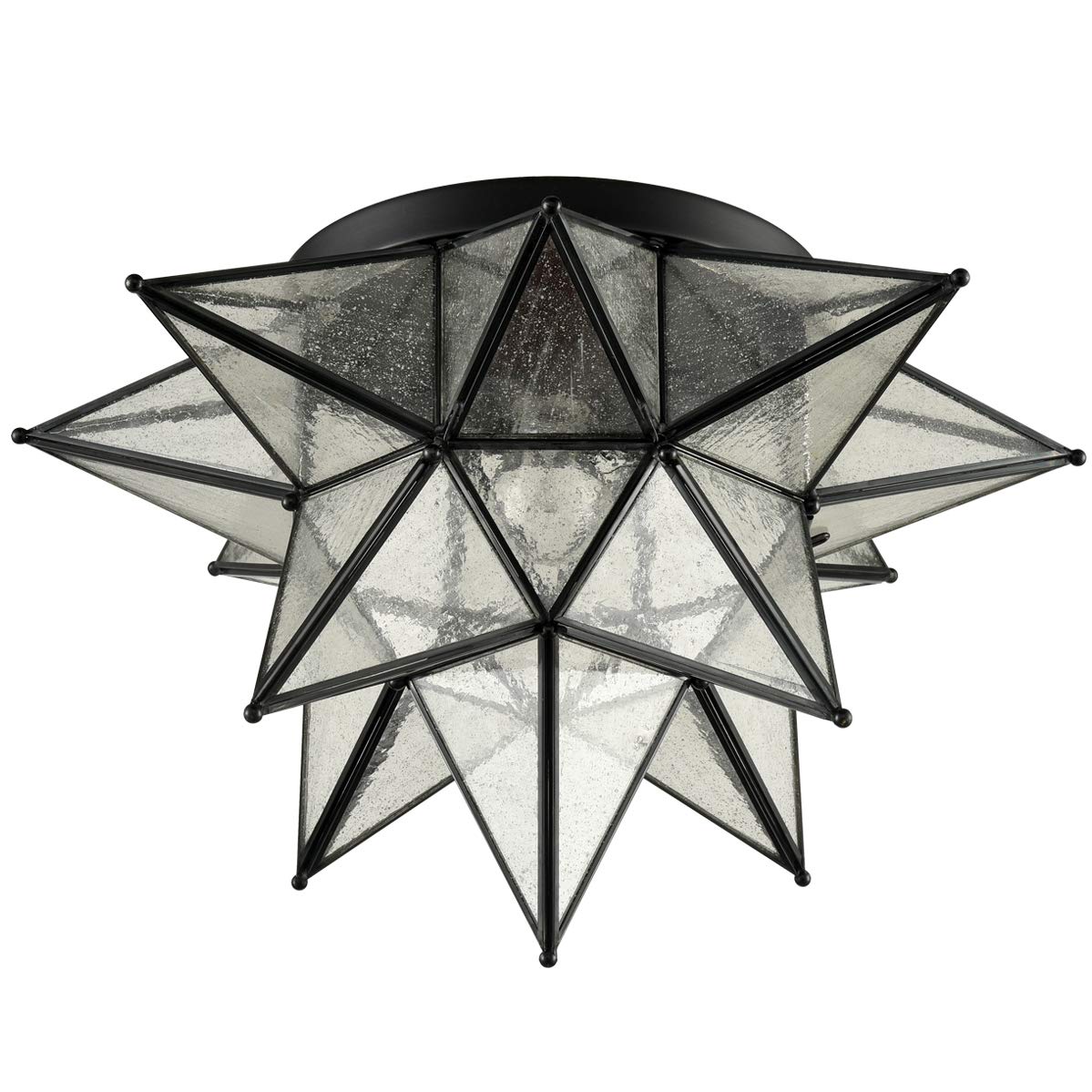 Daycent Boho Moroccan Seeded Glass Flush Mount Ceiling Light, 18-In, Black, Model Dz32088U