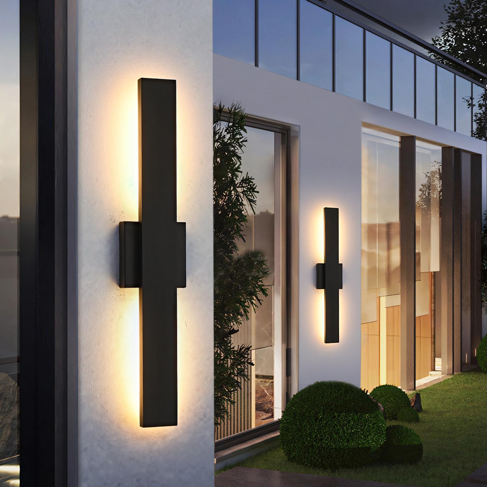 SIONLOM 23.6inch Long Outdoor Modern LED Wall Light 24W Waterproof IP65 Warm White Led Wall Mount Lighting Fixture Black Outdoor Wall Sconces Outside Lights for House Garage Front Door Patio 2Pack