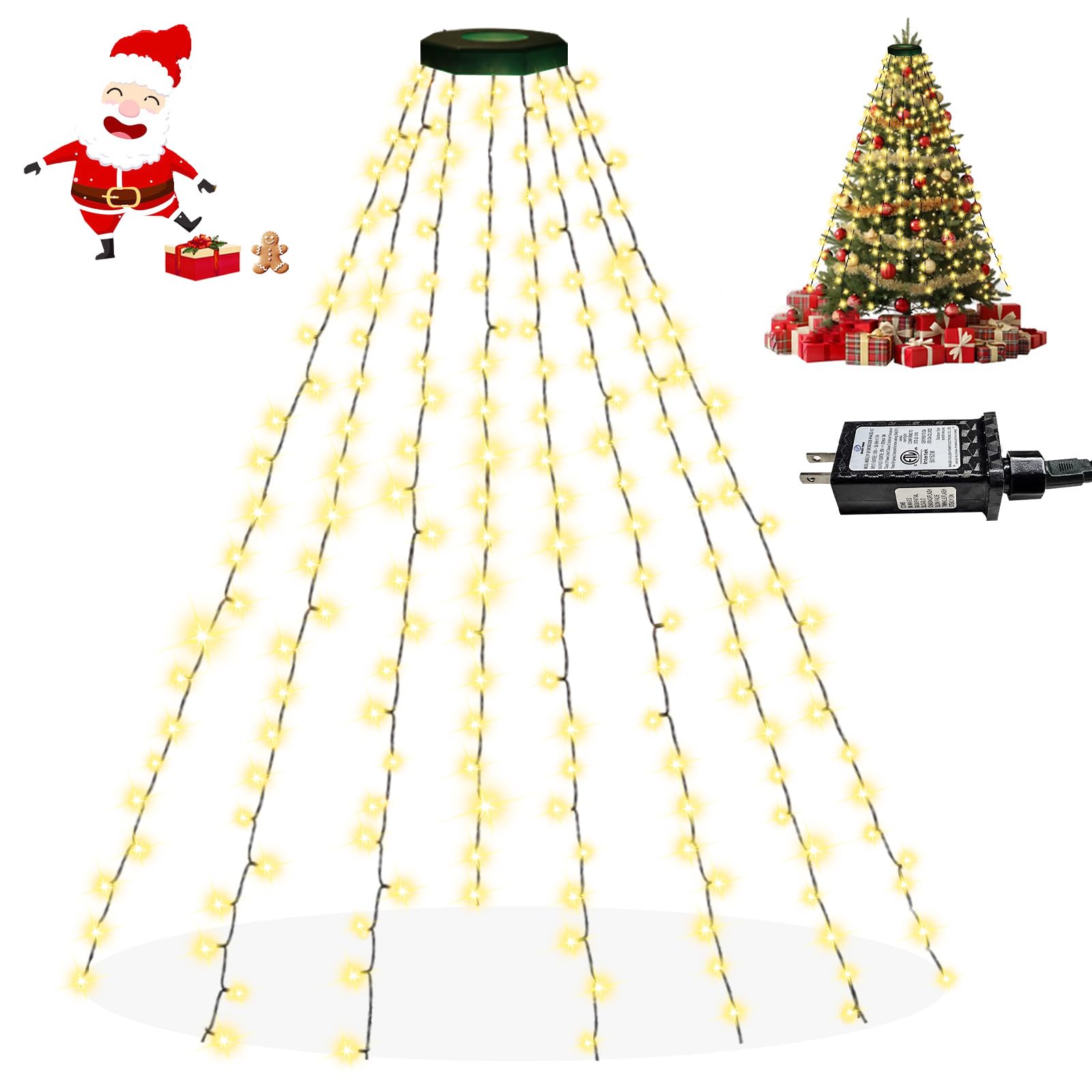 Christmas Tree Lights Indoor Outdoor, 280 LED Christmas String Lights 8.2FT x 8 Lines with 8 Modes & Timer, Waterproof Twinkle D