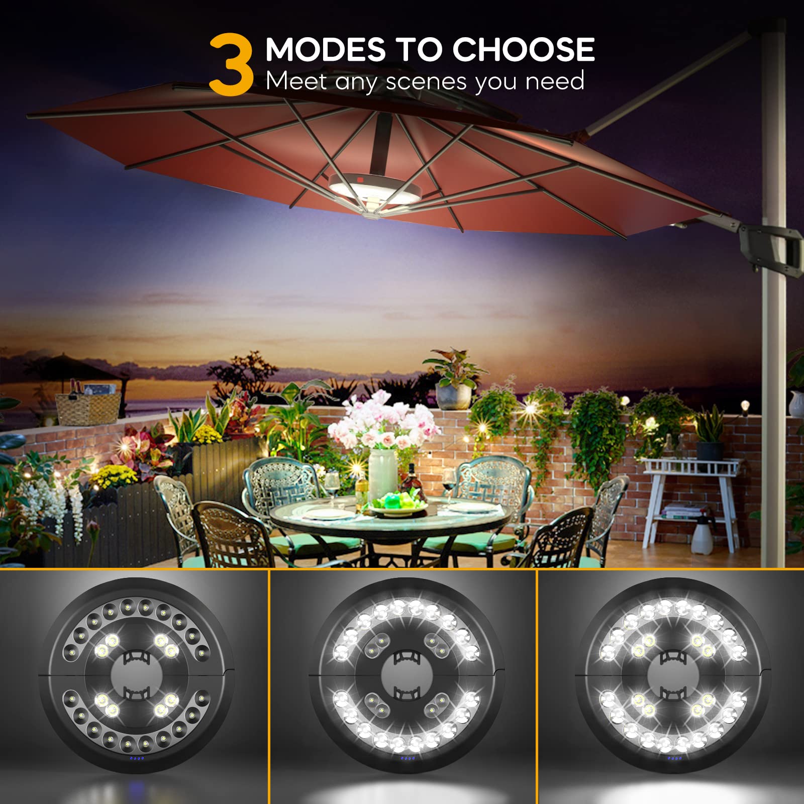 Eletorot Rechargeable Patio Umbrella Lights - 28 Led, 3 Modes, White Outdoor Decor