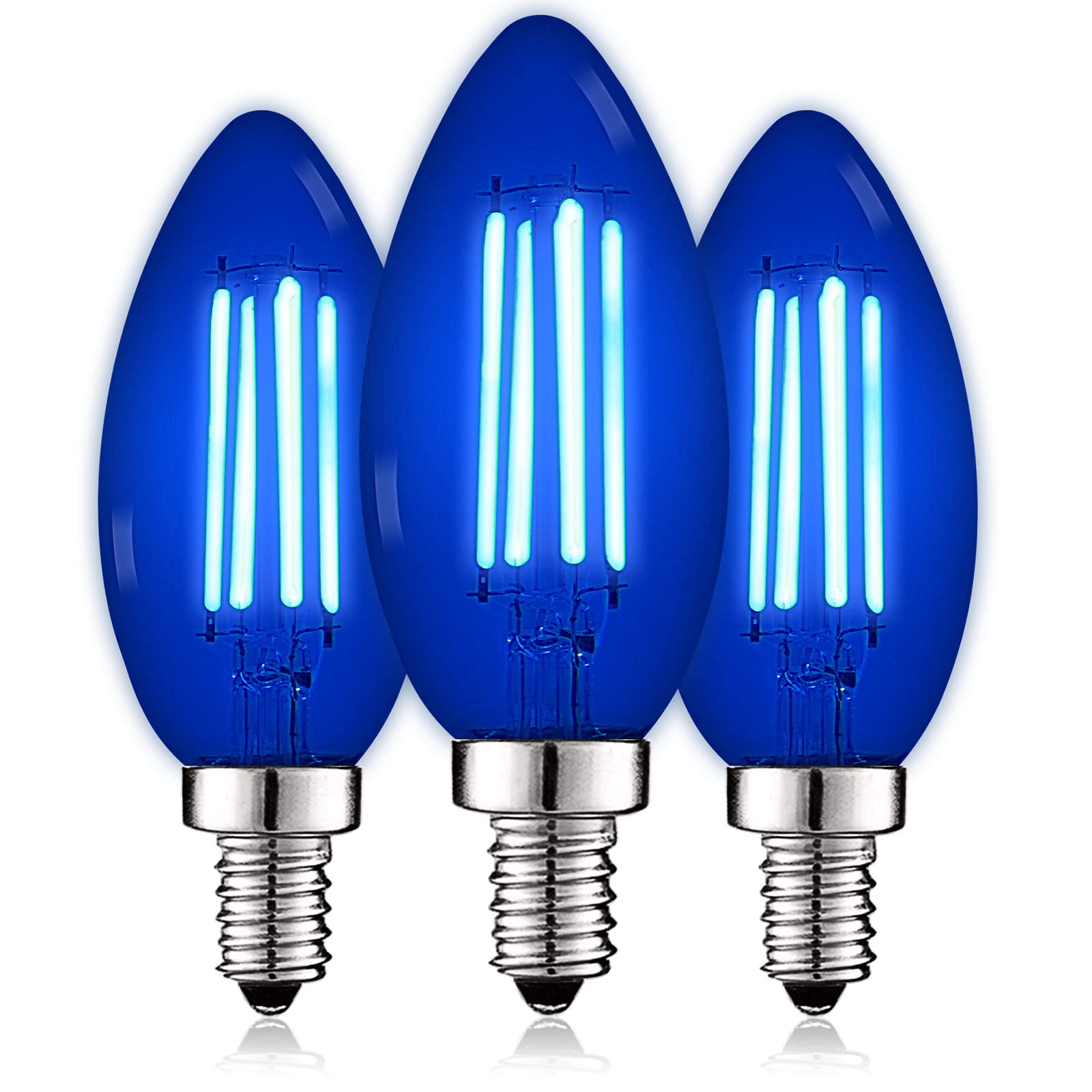 Luxrite E12 Led Filament Blue Light Bulb, 4.5W (40W Equivalent), Colored Glass Candelabra Bulb, Ul Listed, E12 Base, Indoor Outd
