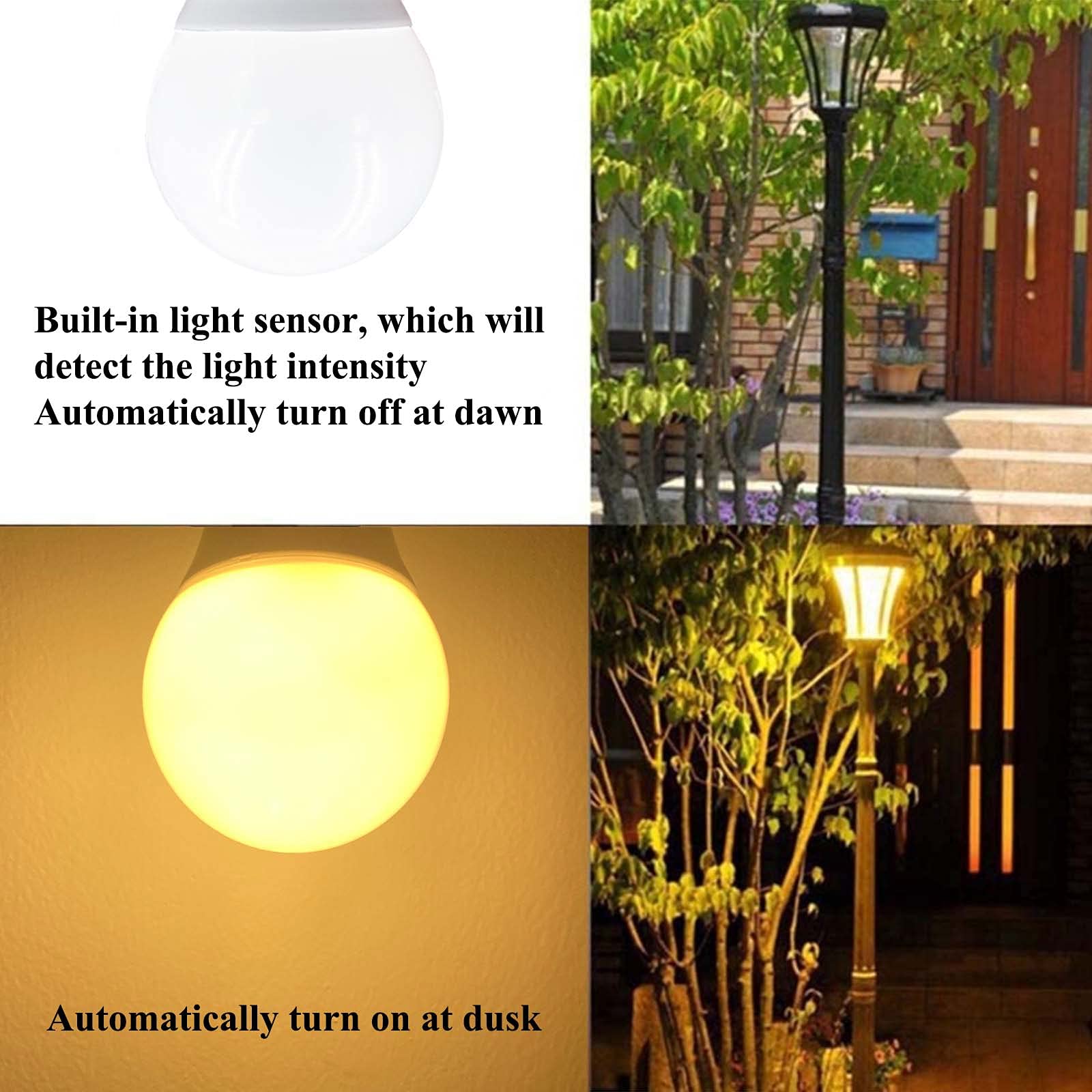 Taysing Smart Dusk to Dawn LED Light Bulbs, 40W Equivalent, Soft White, 5W, 500lm, E26, 2 Pack, Auto On/Off Security