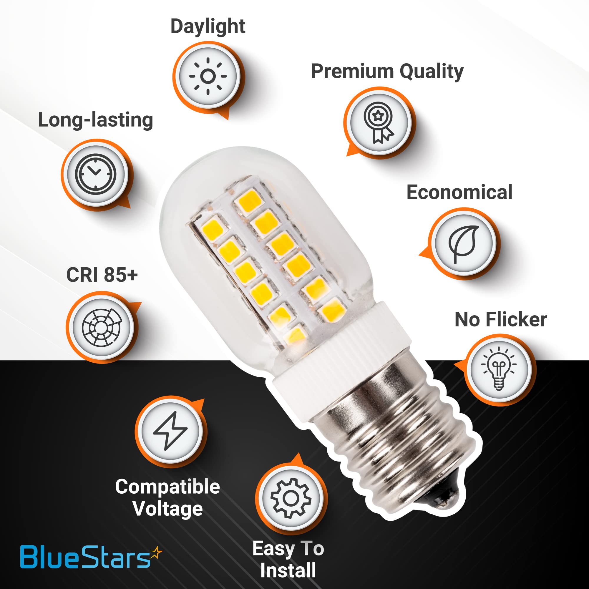 Bluestars 3W E17 Microwave Led Bulb 8206232A Dimmable Light Bulbs, 6000K Cold Daylight, 40W Incandescent Equivalent, 75V-130V, 2