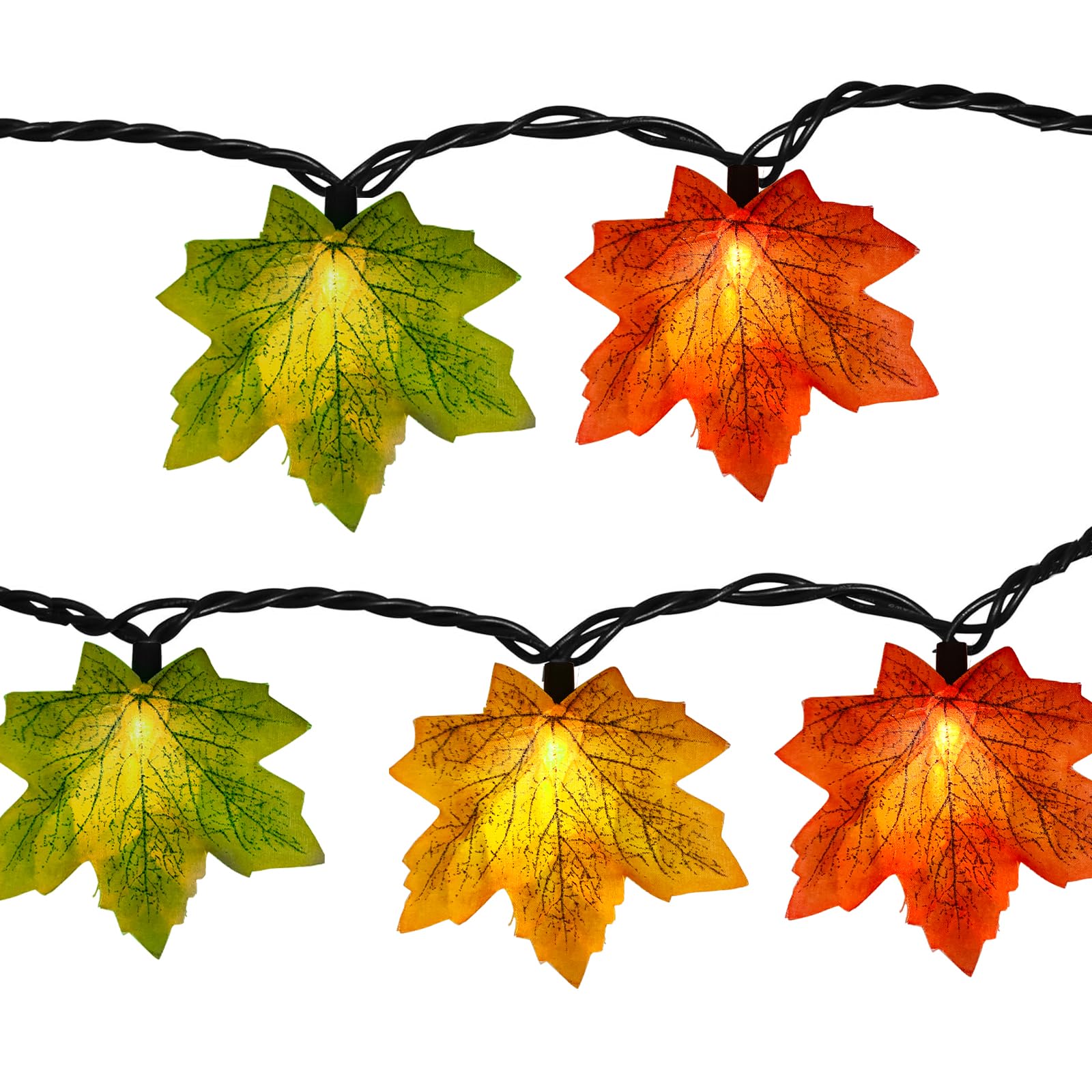 Bokoiuu Fall String Lights Maple Leaf Lights  13.6FT Outdoor String Lights Plug in with 35 Multicolor Maple Leaf Bulbs for Autumn Thanksgiving Christmas Indoor Outdoor Party Decor