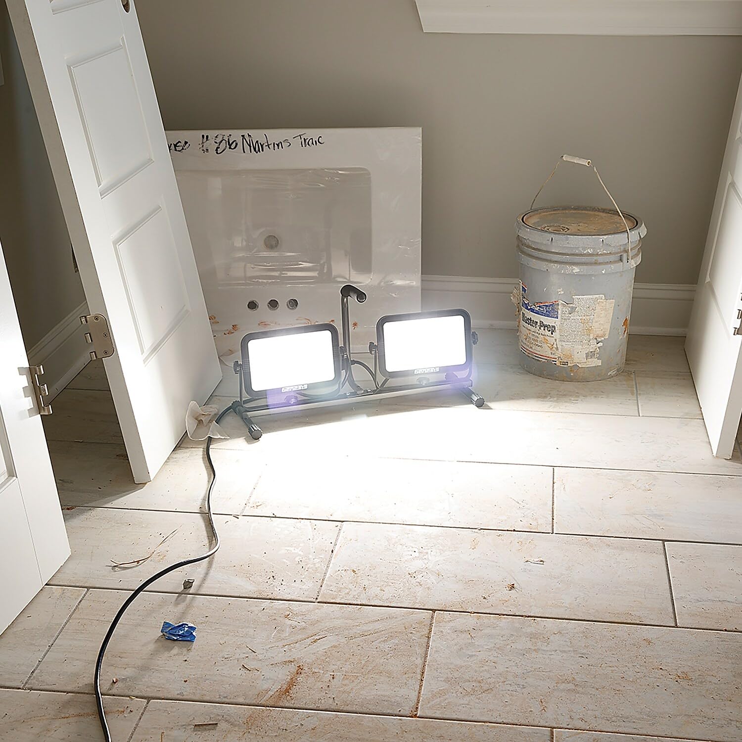 Genesis 13,000 Lumen Work Light With Stand, Weather Proof, All Metal Telescoping Adjustable Tripod. Impact Resistant Lens. Sealed Power Switches. 9 Ft Power Cord