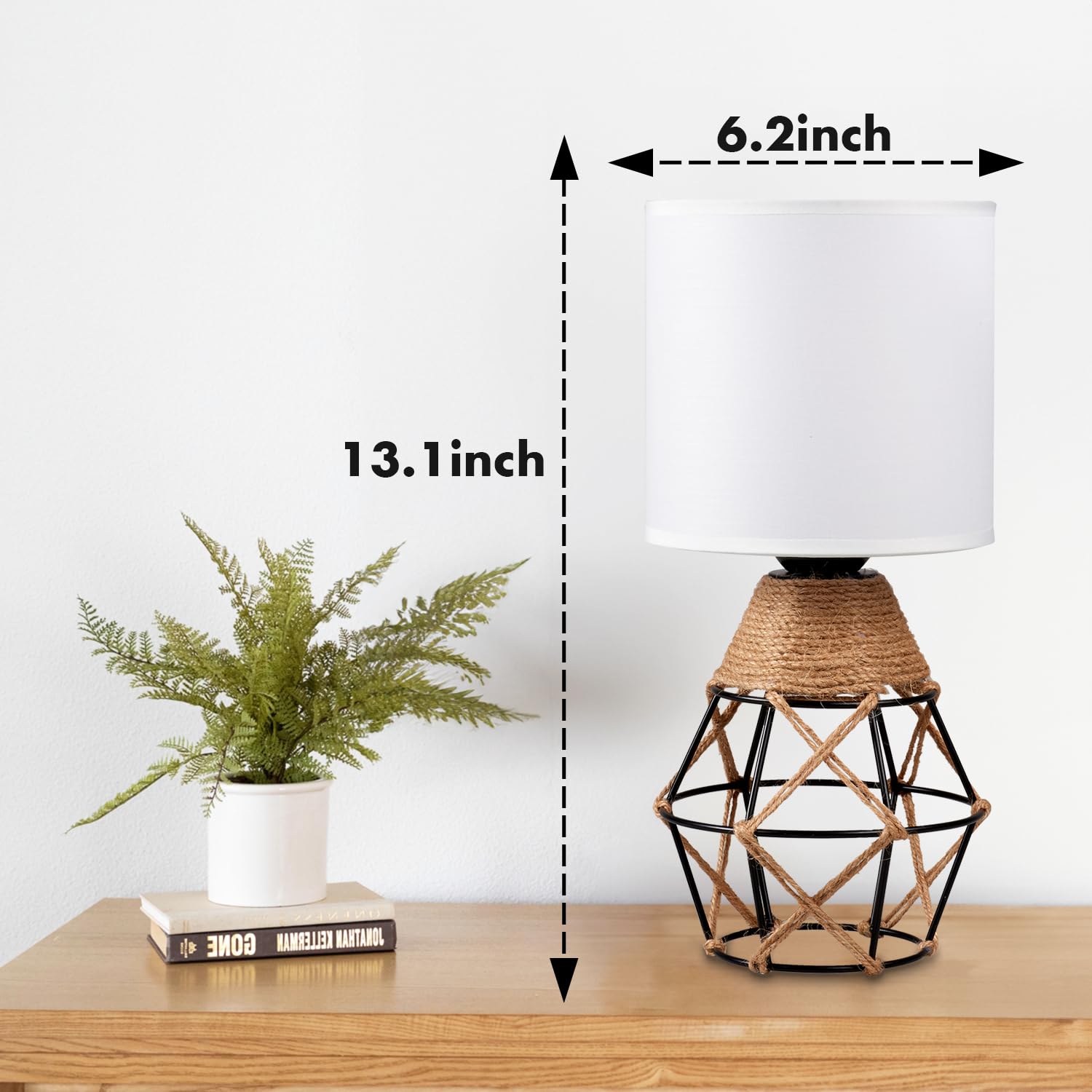 Hamilyeah Boho Lamp, Woven Table Lamp For Nightstand With On/Off Switch, Bedroom Lamp With White Fabric Shade, Simple Lamp For B