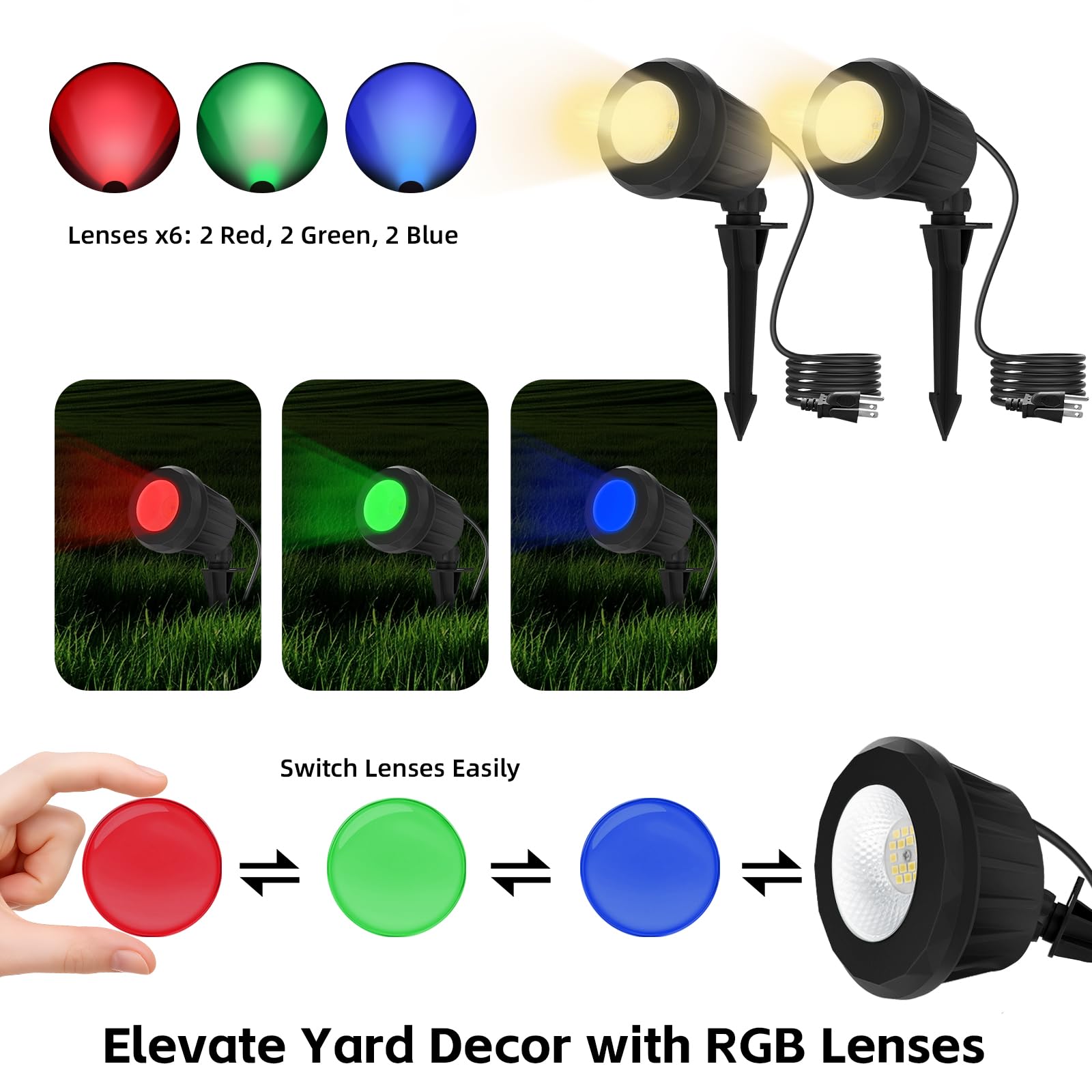 Holeva Halloween Spotlight Outdoor 10W LED, 2700K Warm White, IP67 Waterproof, 2 Pack, Black