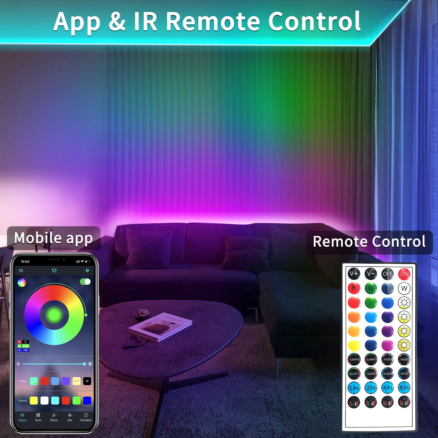 Vimeepro 200Ft Outdoor Led Strip Lights Waterproof With Remote/App Control,Music Sync Rgb Outdoor Led Rope Light,Dimmable Led Ro