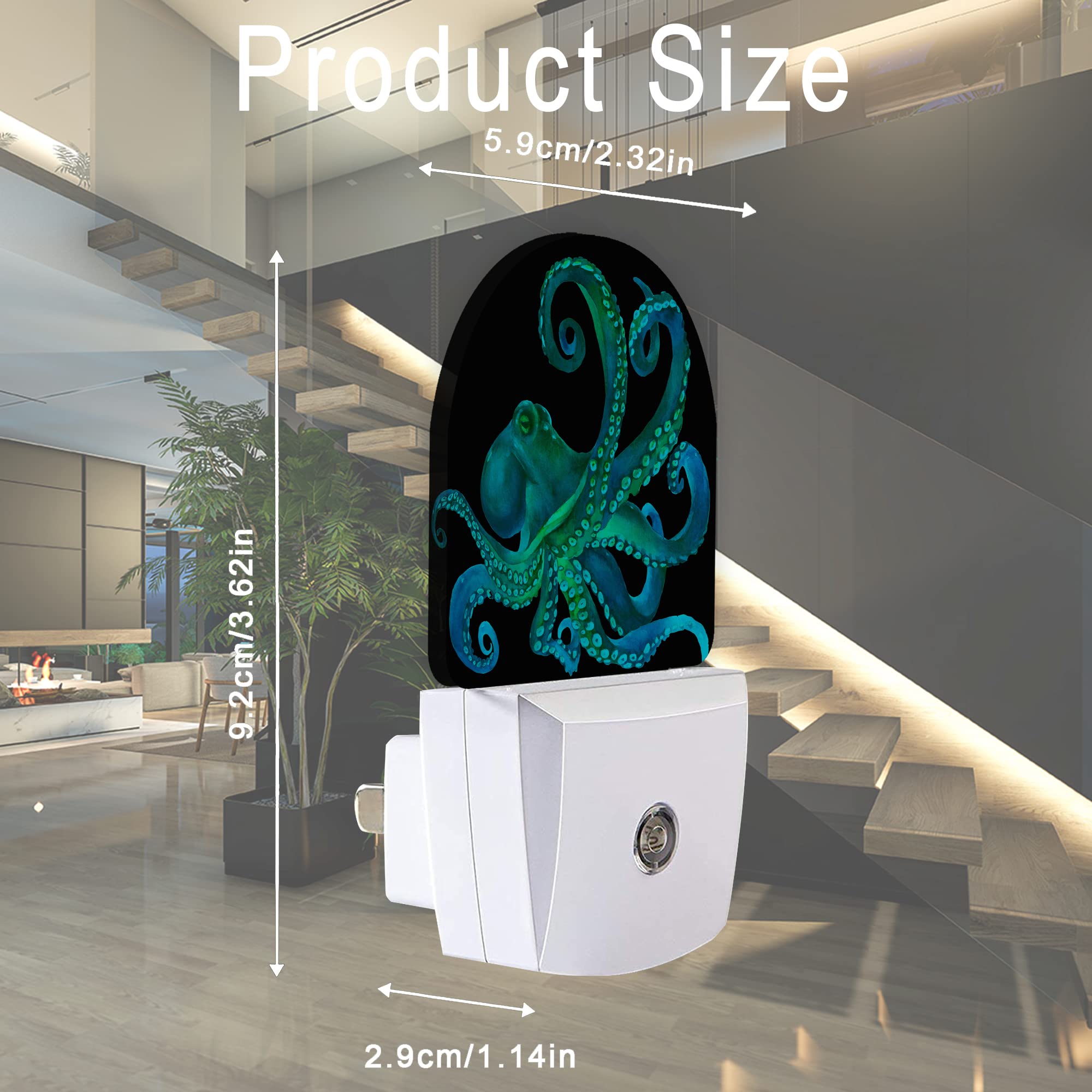 Aowula Green Octopus Night Light,Fish Sea Life Plug-In Wall Led Night Lights Decor For Boys Girls Room,Dusk To Dawn Sensor Wall