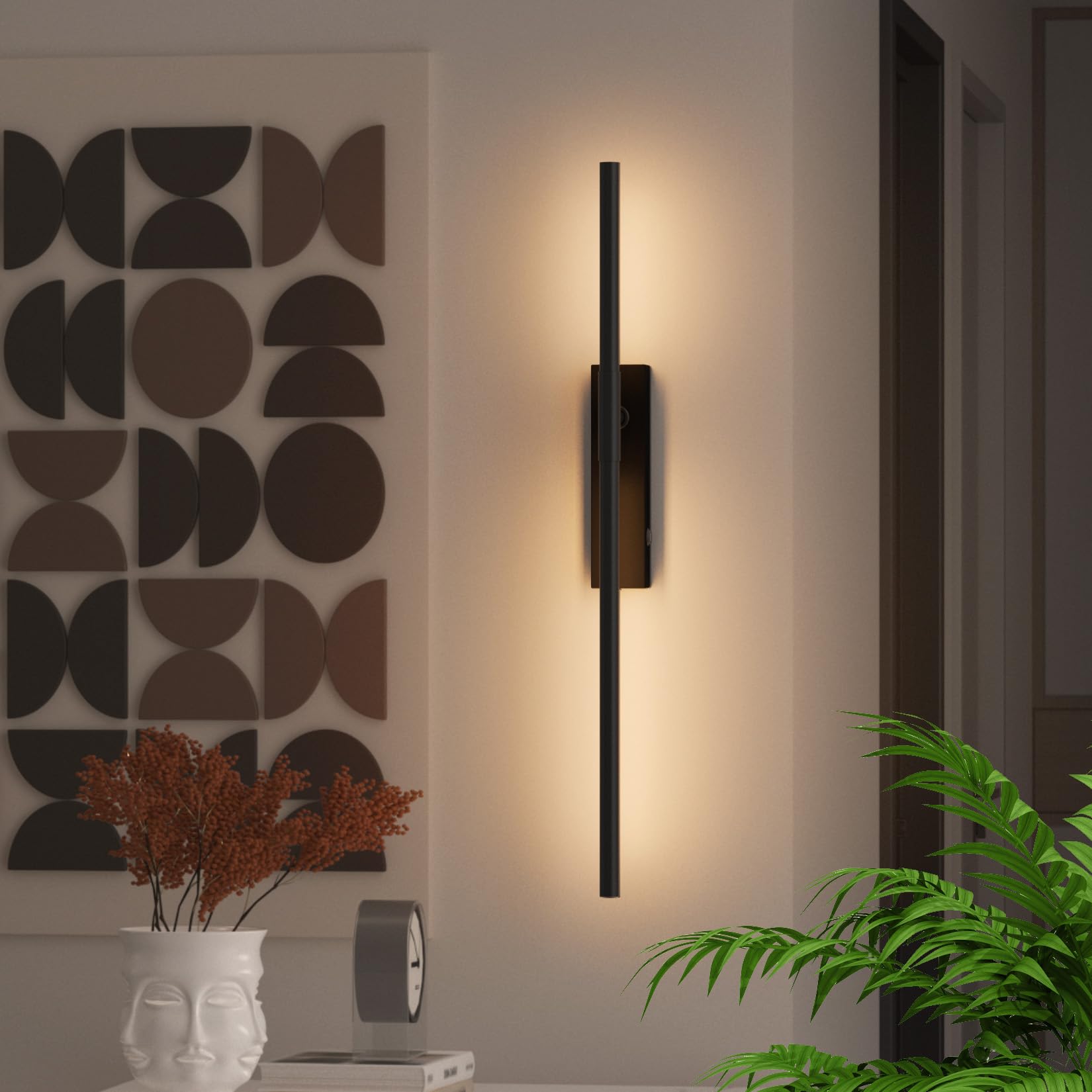 Coinmit Battery Operated Wall Sconces, 1 Pack USB Rechargeable Wall Lights, Dimmable Wireless Linear Wall Lamp Indoor for Living