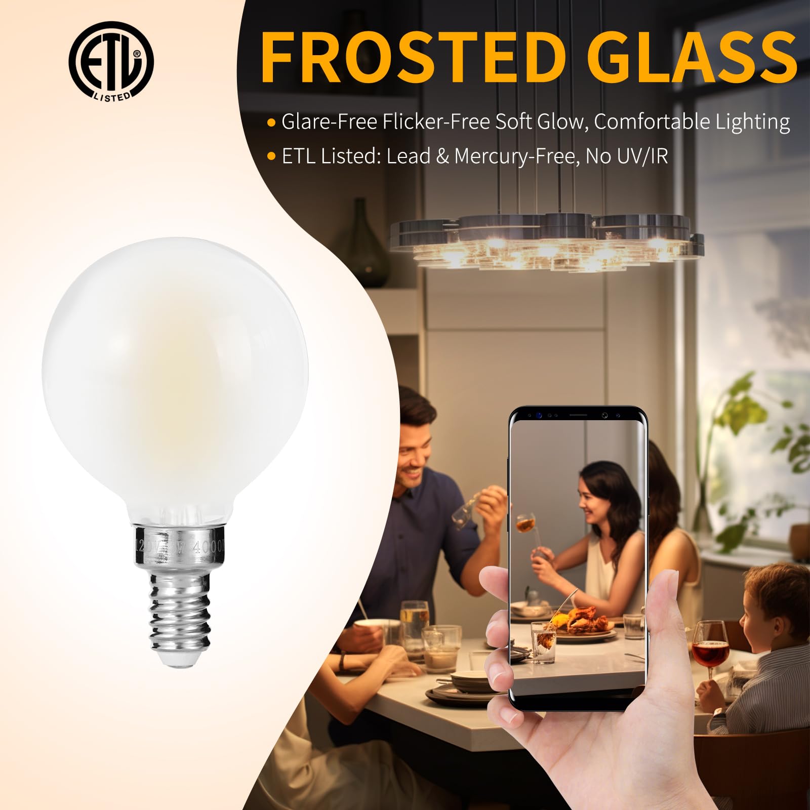 Decoaui E12 G16 LED Globe Light Bulbs, 6W (60W Equivalent), 600 Lumens, Frosted Glass, Daylight White, 12 Pack