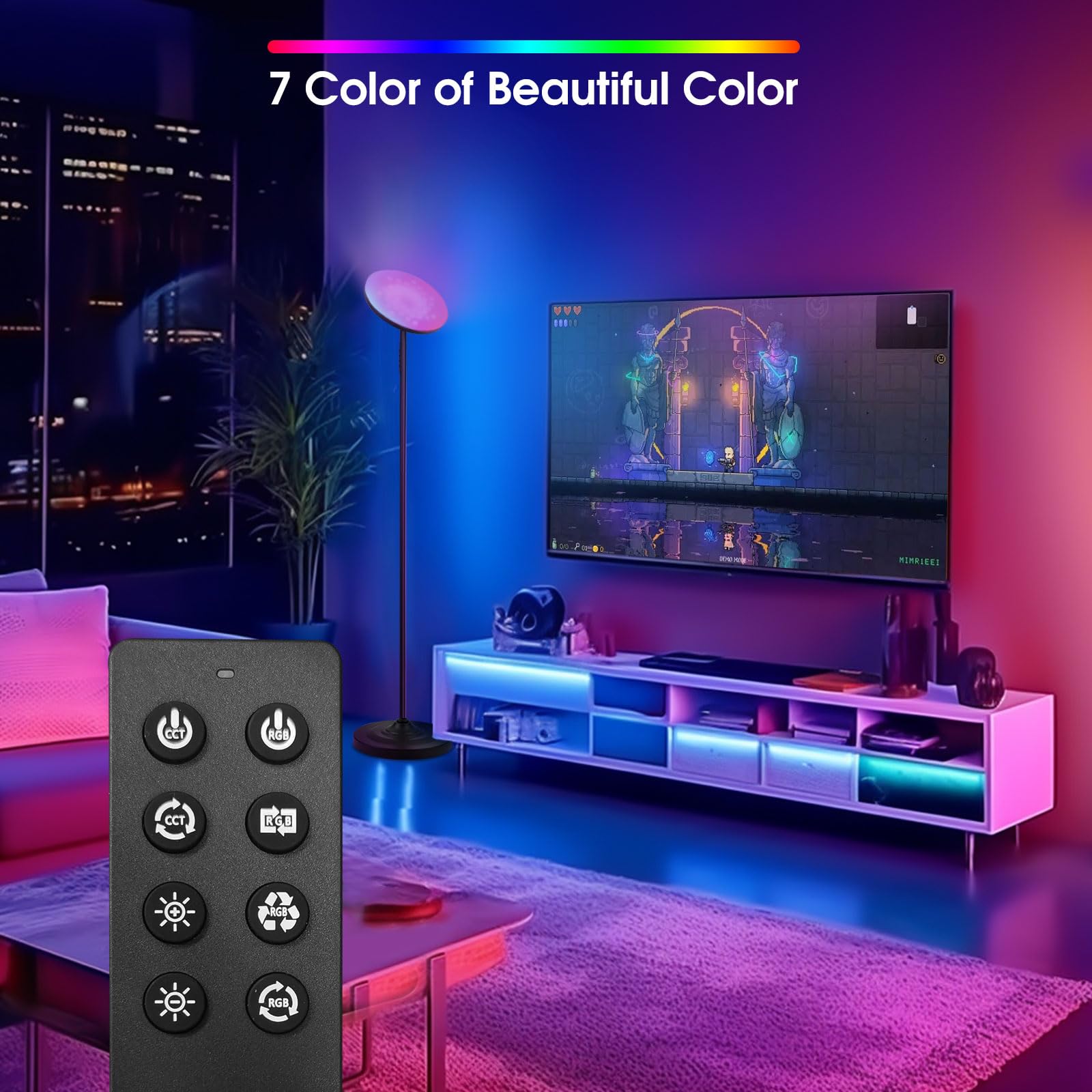 hanaking Floor Lamp, 36W RGB Color Changing Torchiere, Remote Control, Matte Black, Model MF30002