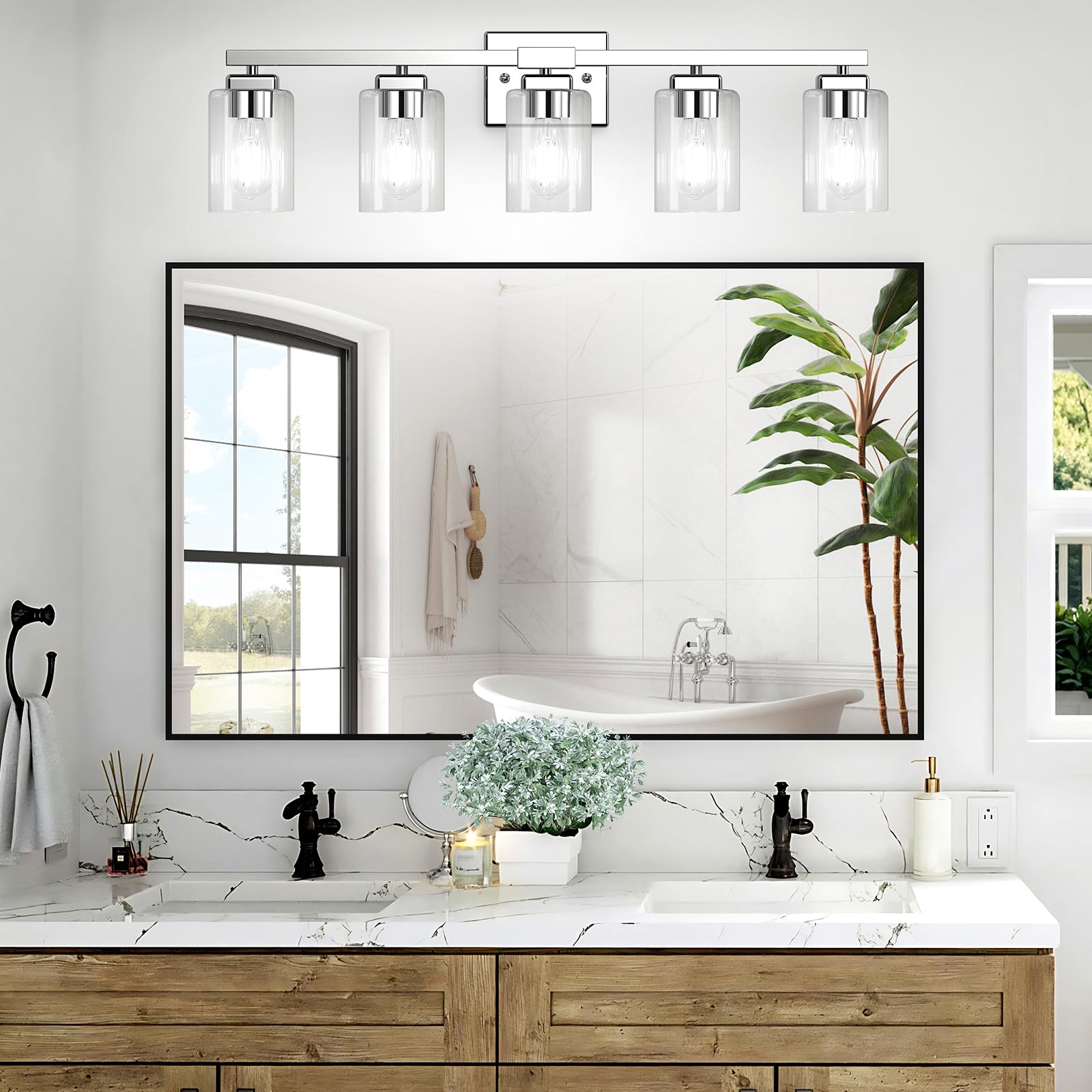 Beslowe 5-Light Bathroom Light Fixtures  Modern Chrome Bathroom Vanity Light  Bathroom Lighting Fixtures Over Mirror  Nickel Bathrom Wall Lamp  Wall Lights For Living Room Bedroom Hallway