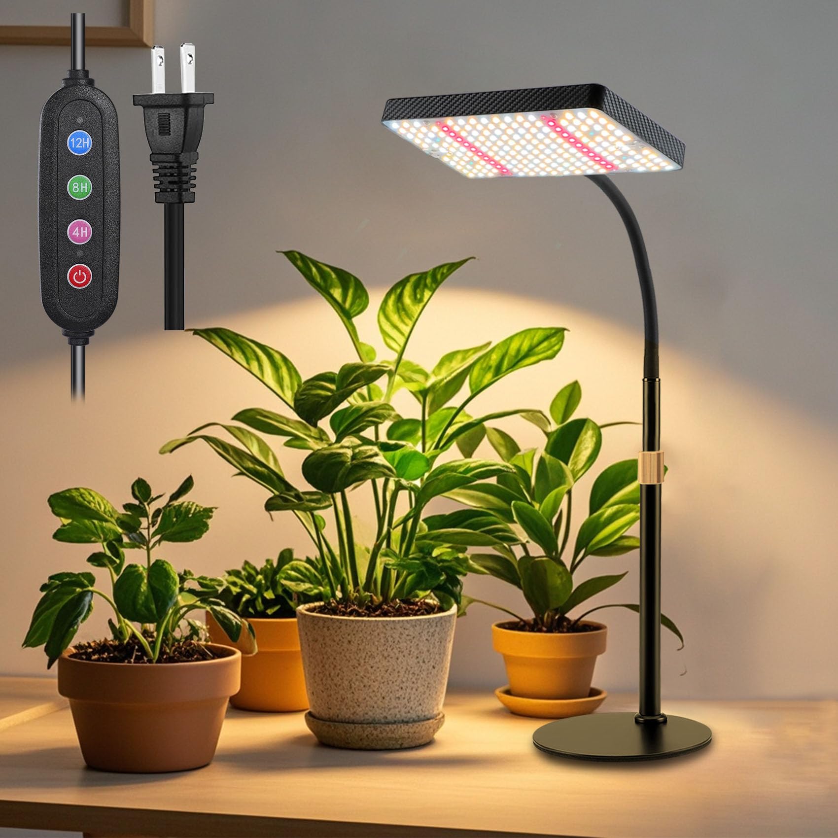GroCruiser Smart Control Tabletop Grow Light, Full Spectrum, 25W, Adjustable Timer, 16in-24in Height, Black Tripod Stand, Model Zinqolay