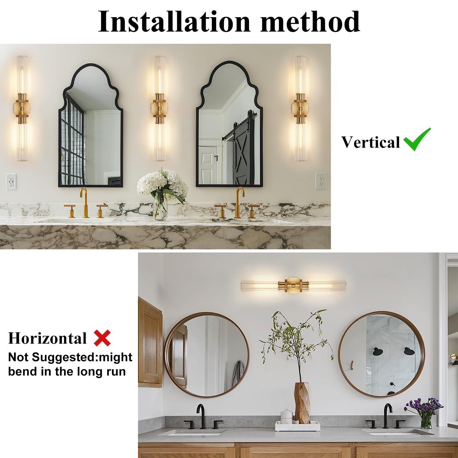 Crystal Bathroom Vanity Wall Sconces Set Of Two Gold Modern Sconces Wall Lighting  28.5In Brass Vanity Lights Indoor Linear Wall Sconce Light For Bedroom Hallway Staircase Living Room Dining Room